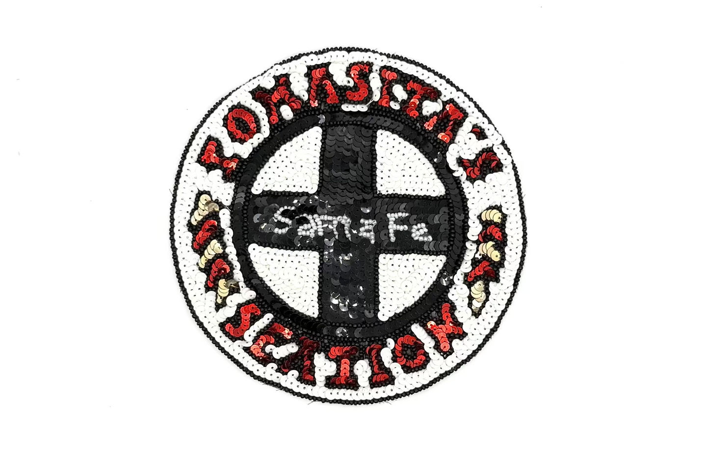 Santa Fe Tomasita's Station Appliqué - Multicolored Sequins - Black/White Beads - 6.5" x 6.5”