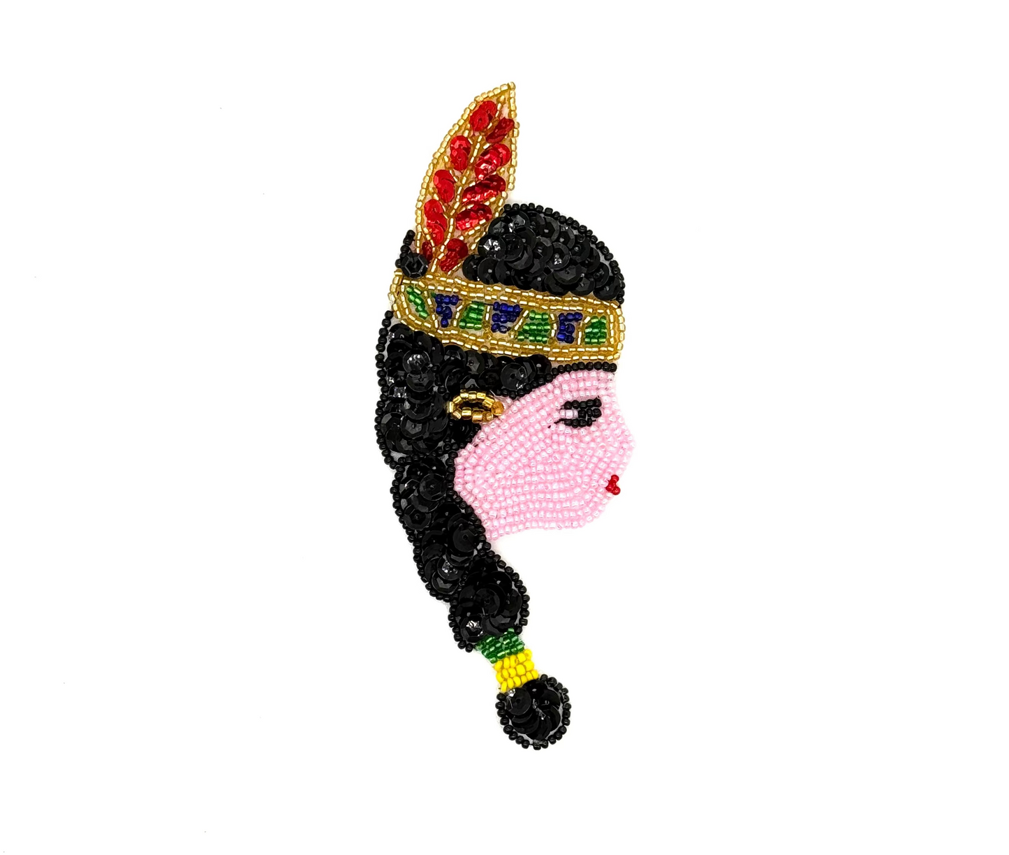 Aplicación de niña nativa americana - Lentejuelas/cuentas multicolores 6.5" x 2.5"