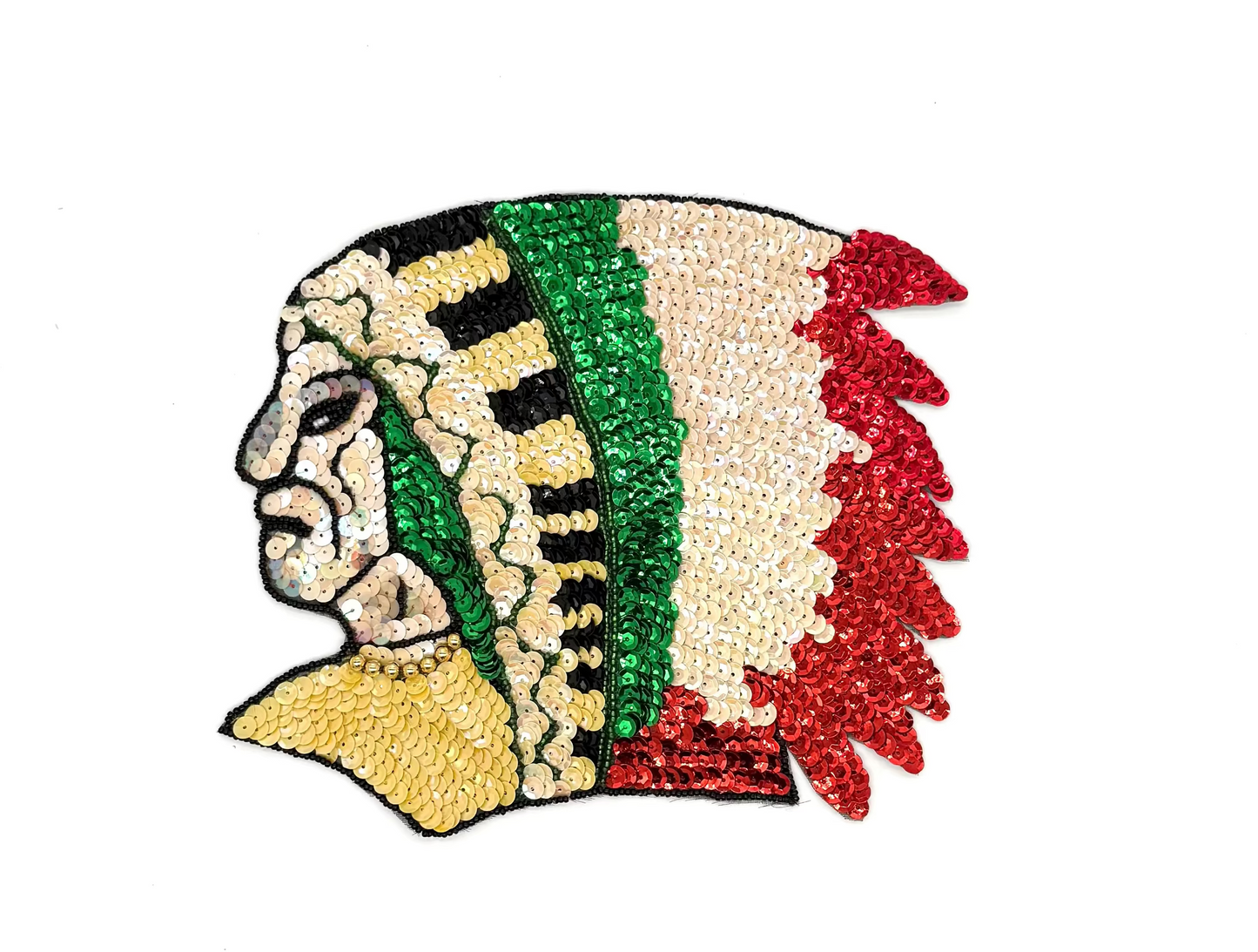 Native American Chief Appliqué - Multicolored Sequins/Beads - Choice of two Variations - 8" x 7"