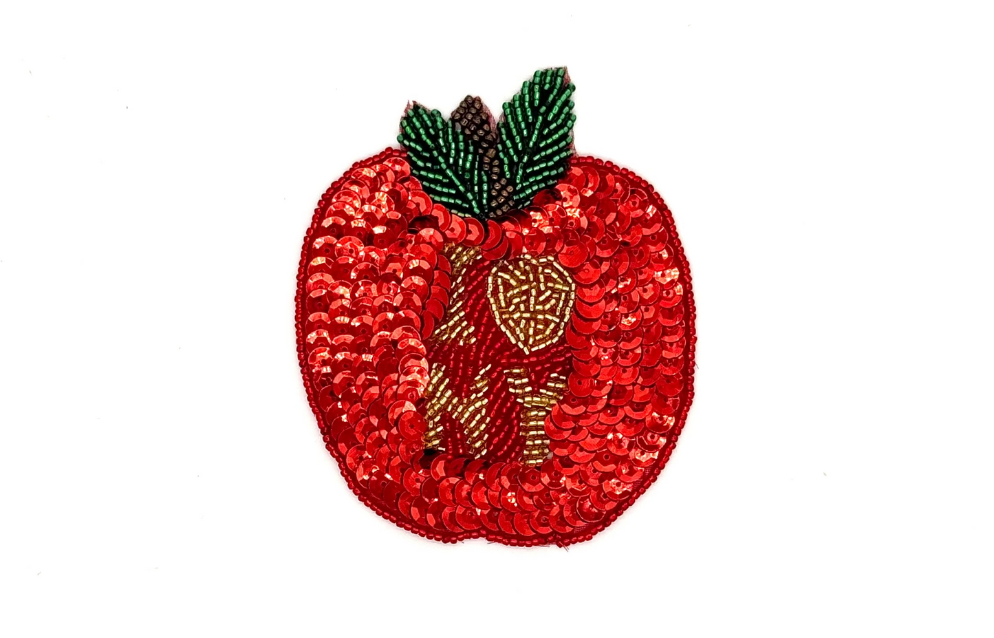 Apple Appliqué with the Phrase I "Love" NY - Red Sequins - Multicolored Glass Beads - 4" x 3.5