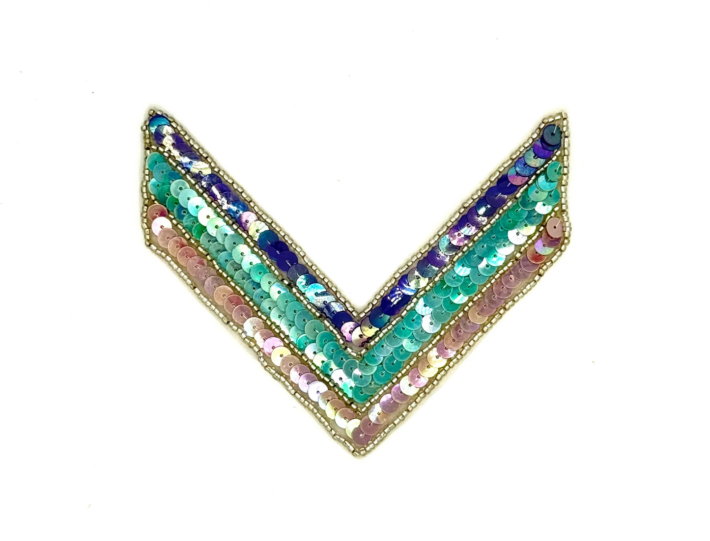 Chevron Appliqué - Multicolored Sequins - Silver Glass Beads 5" x 4"