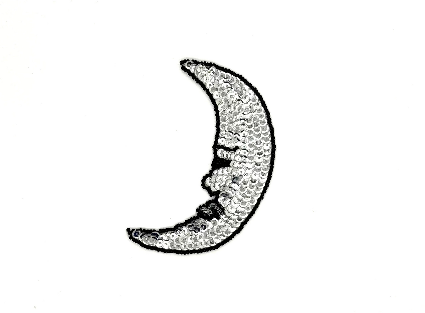 Aplicación de Luna Creciente - Lentejuelas Plateadas - Cuentas Negras 10.16 cm x 7.62 cm