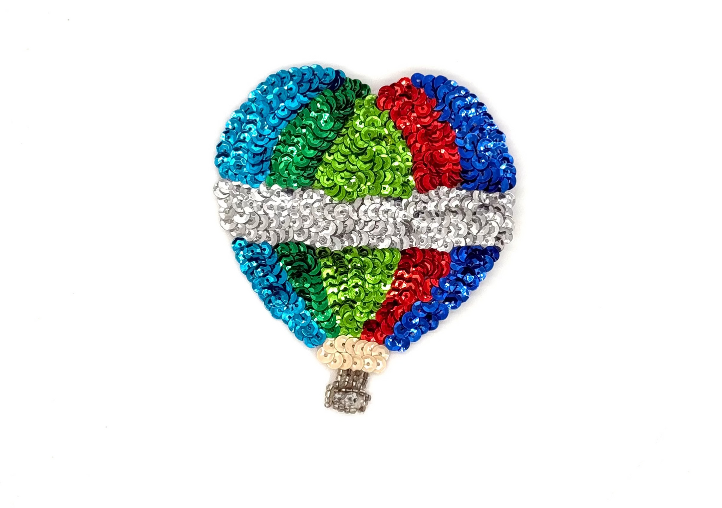 Hot Air Balloon Appliqué -MultiColored Sequins - Silver Glass Beads 4” x 3.5”
