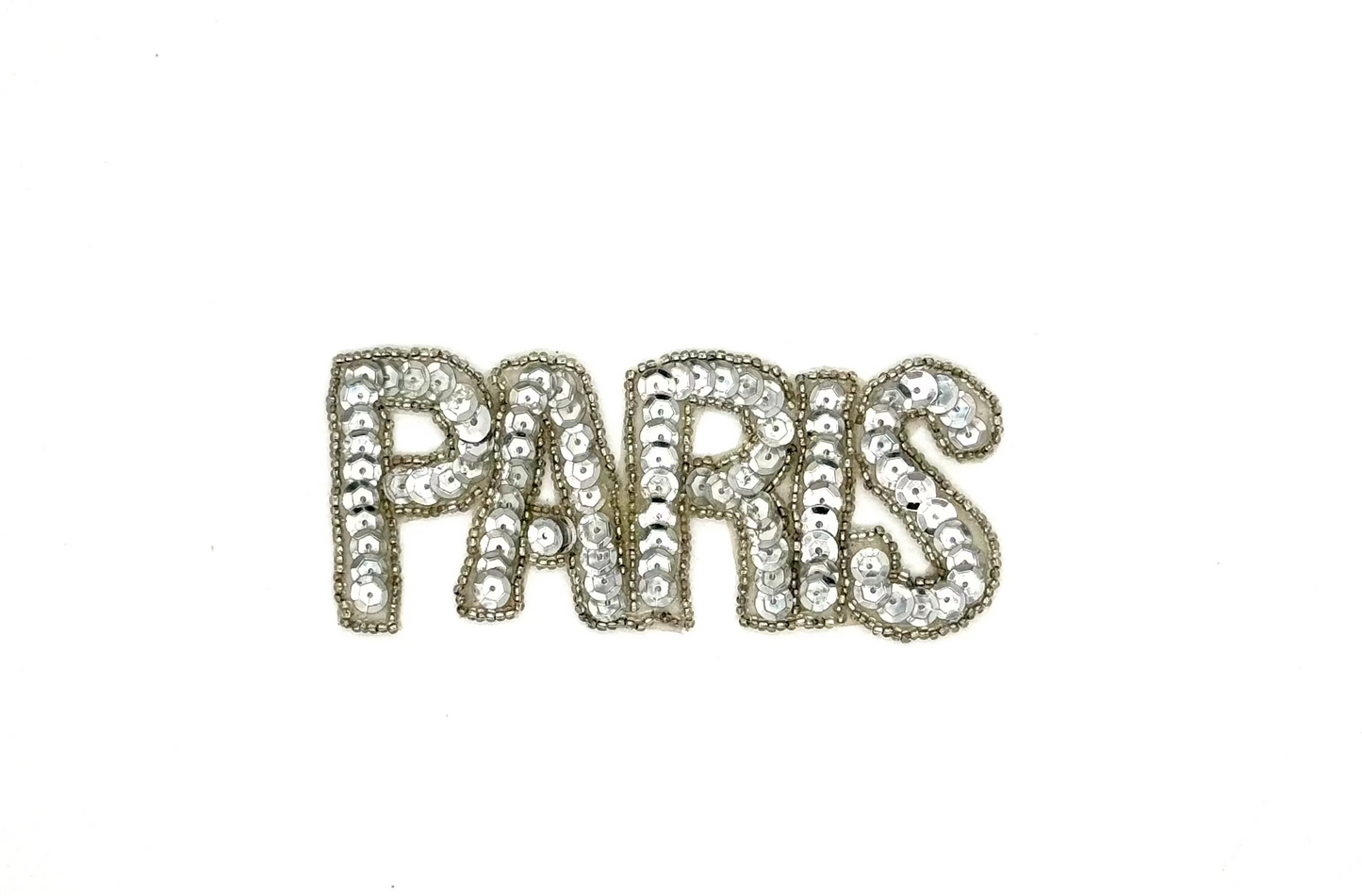 Aplique con la palabra "París" - Lentejuelas doradas/Cuentas de vidrio - Varios colores - 4.5" x 2"