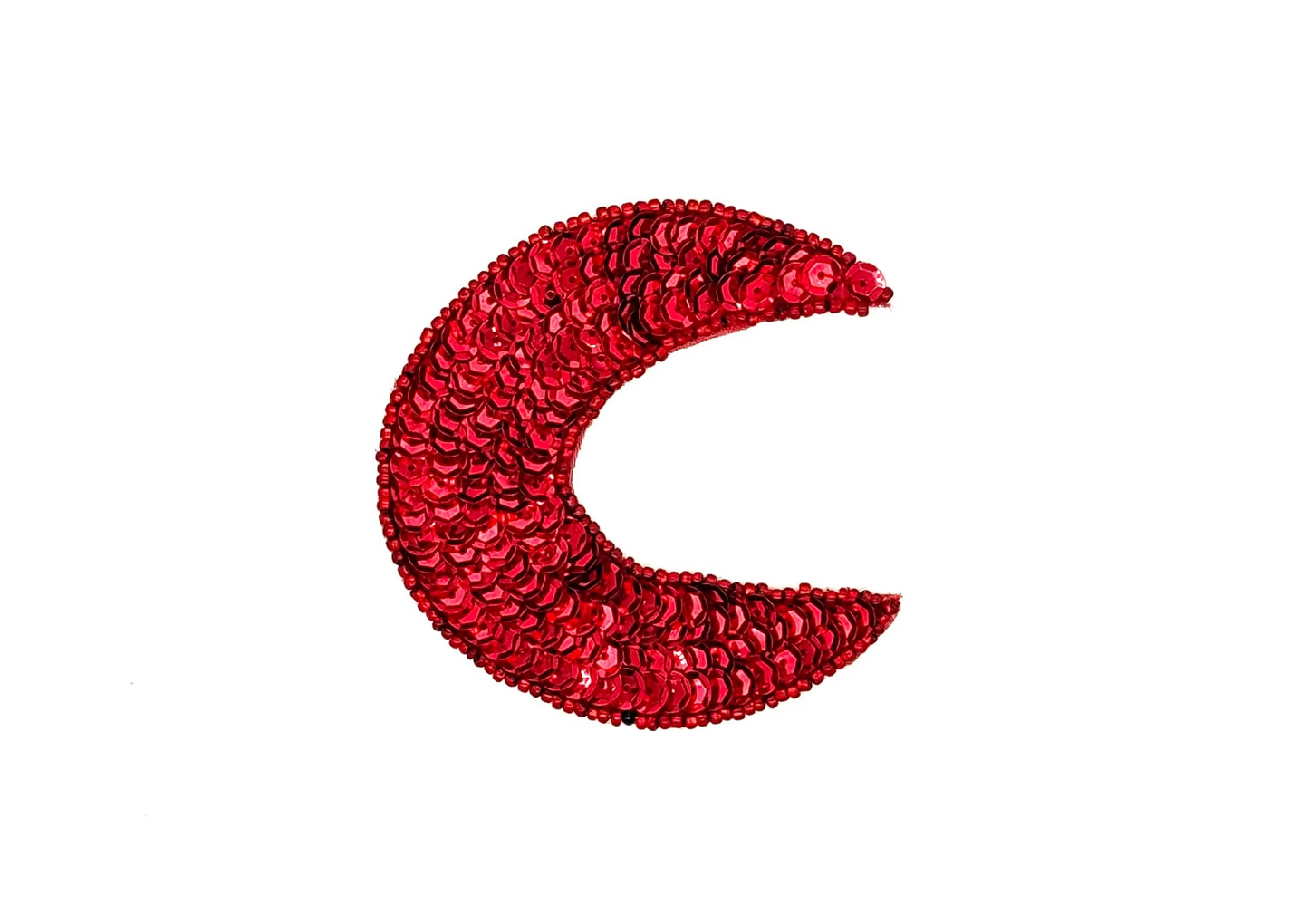 Aplicación de Luna Creciente - Lentejuelas Rojas/Cuentas de Vidrio - 3” x 3”