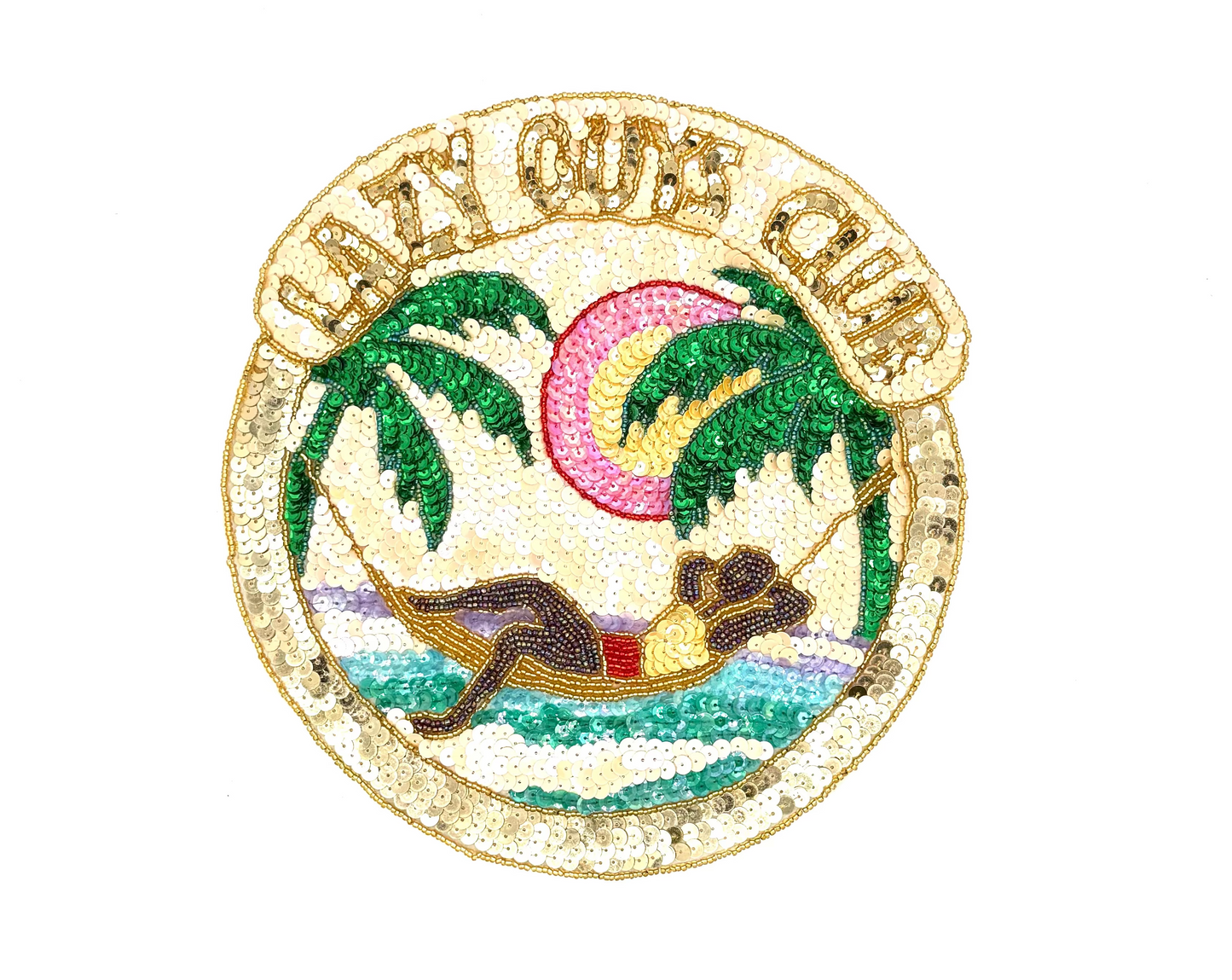 Aplicación "Lazy Guys Club" - Lentejuelas/Cuentas multicolores 10.5" x 10"