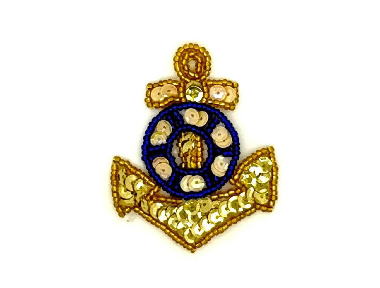 Anchor - Gold/Blue Sequins/Beads - 2.5" x 2"