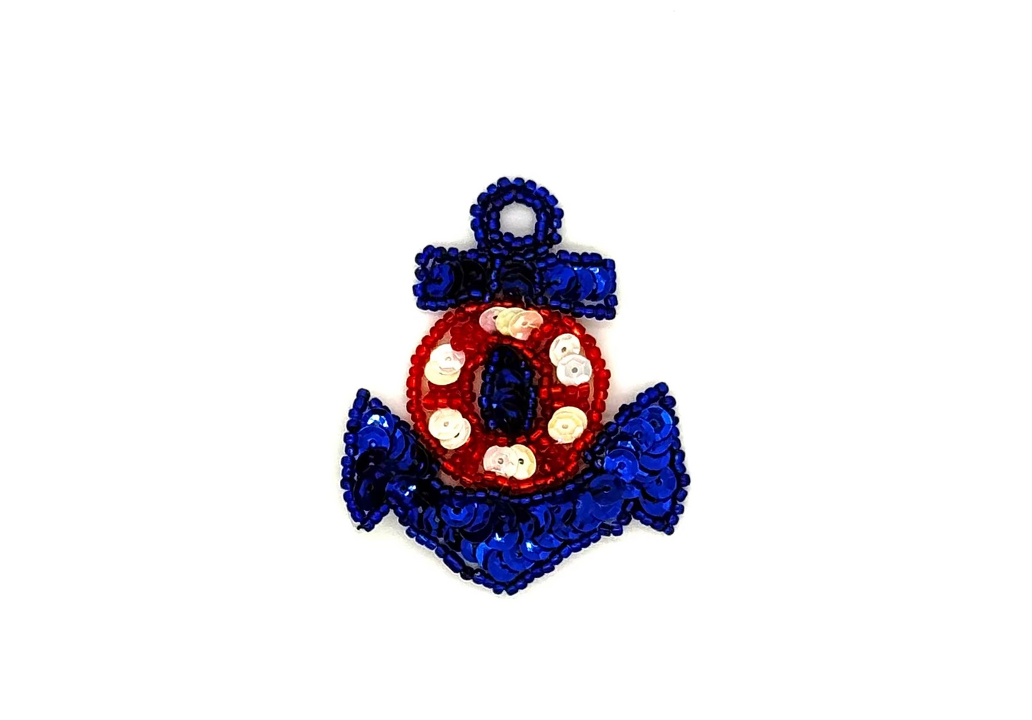 Anchor - Blue Sequins - Red White Wheel - 2.5" x 2"