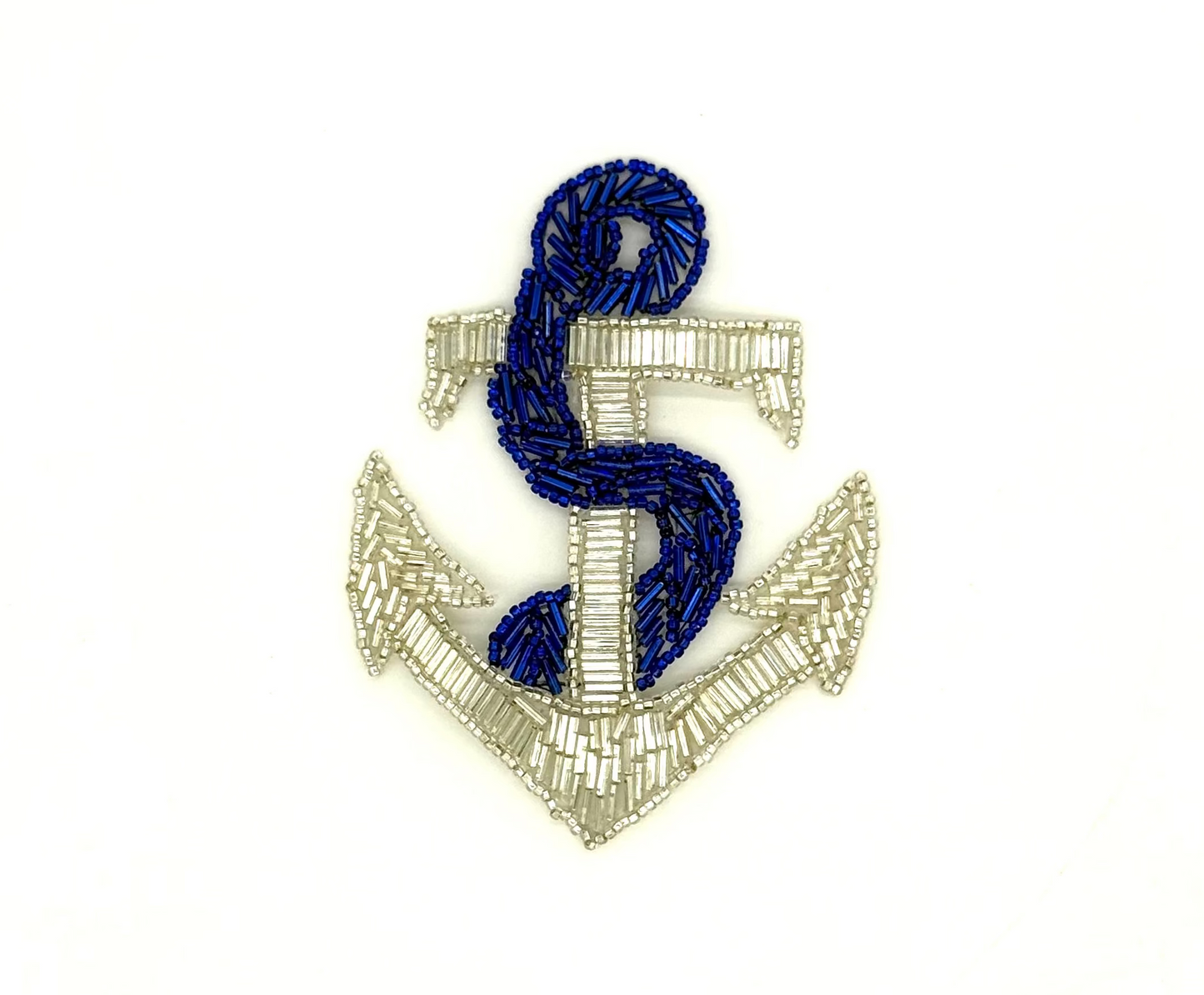 Anchor - Royal Blue/Silver Beads - 4.5" x 3.5"