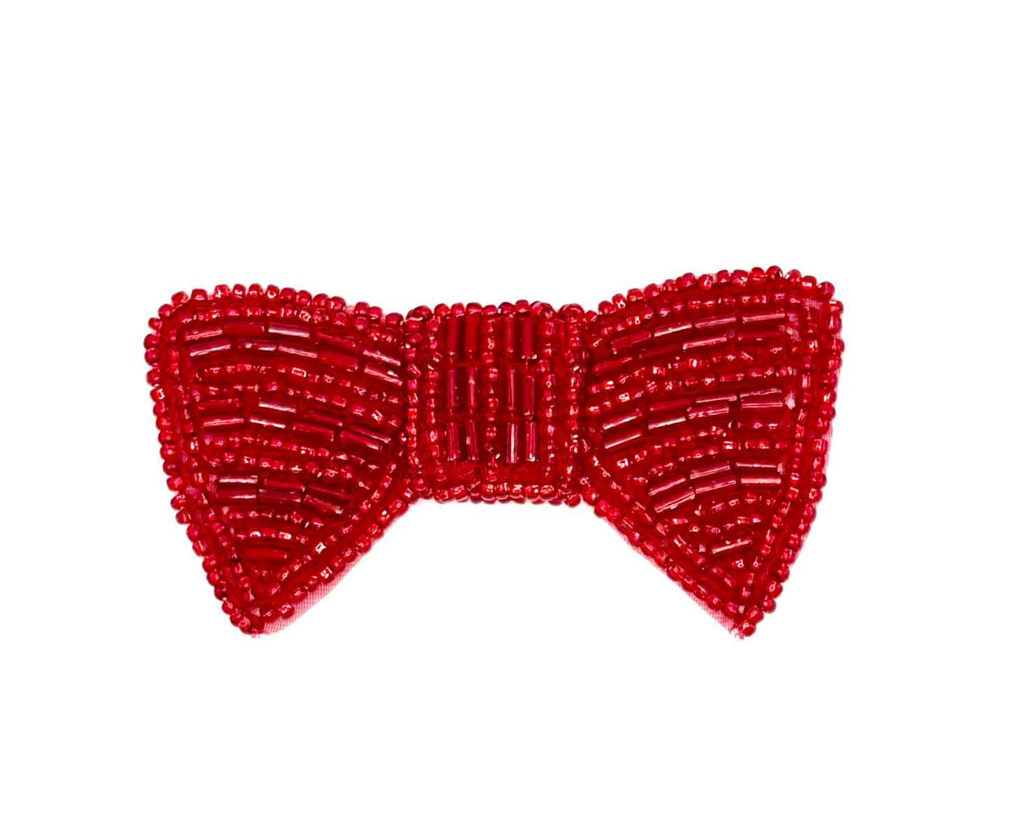 Beaded Bow with Red Bugle Beads and Glass Beads 3" x 1.5"
