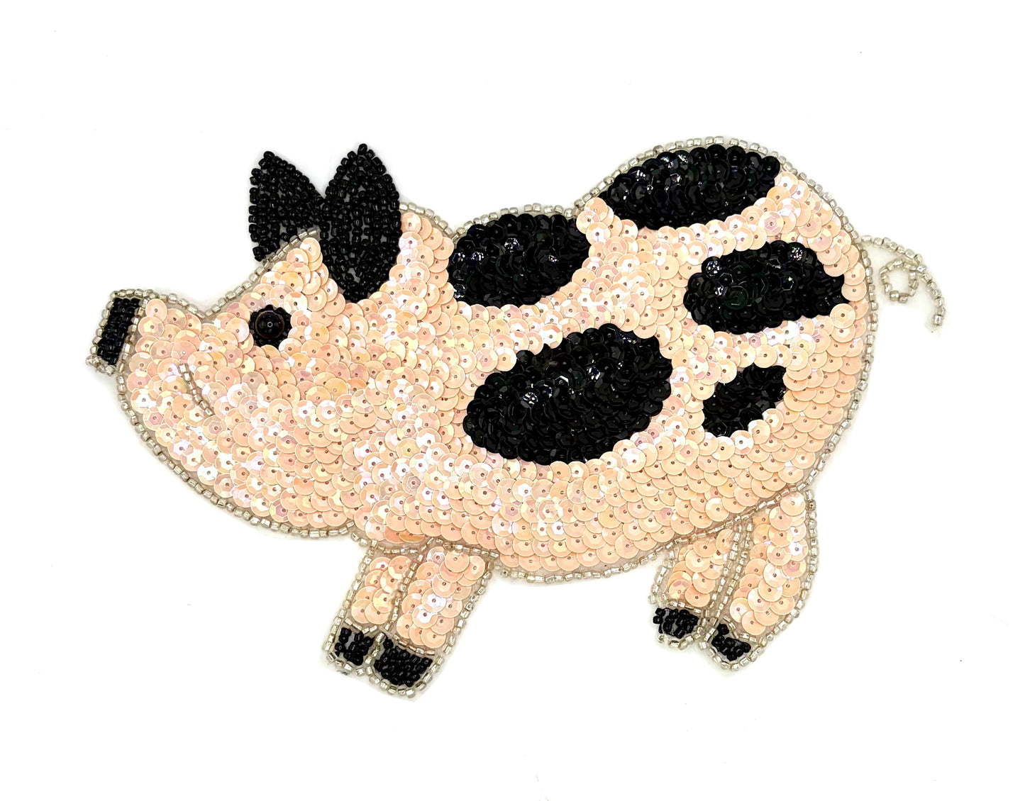 Cerdo con lentejuelas y cuentas de cristal 9" x 5.75"