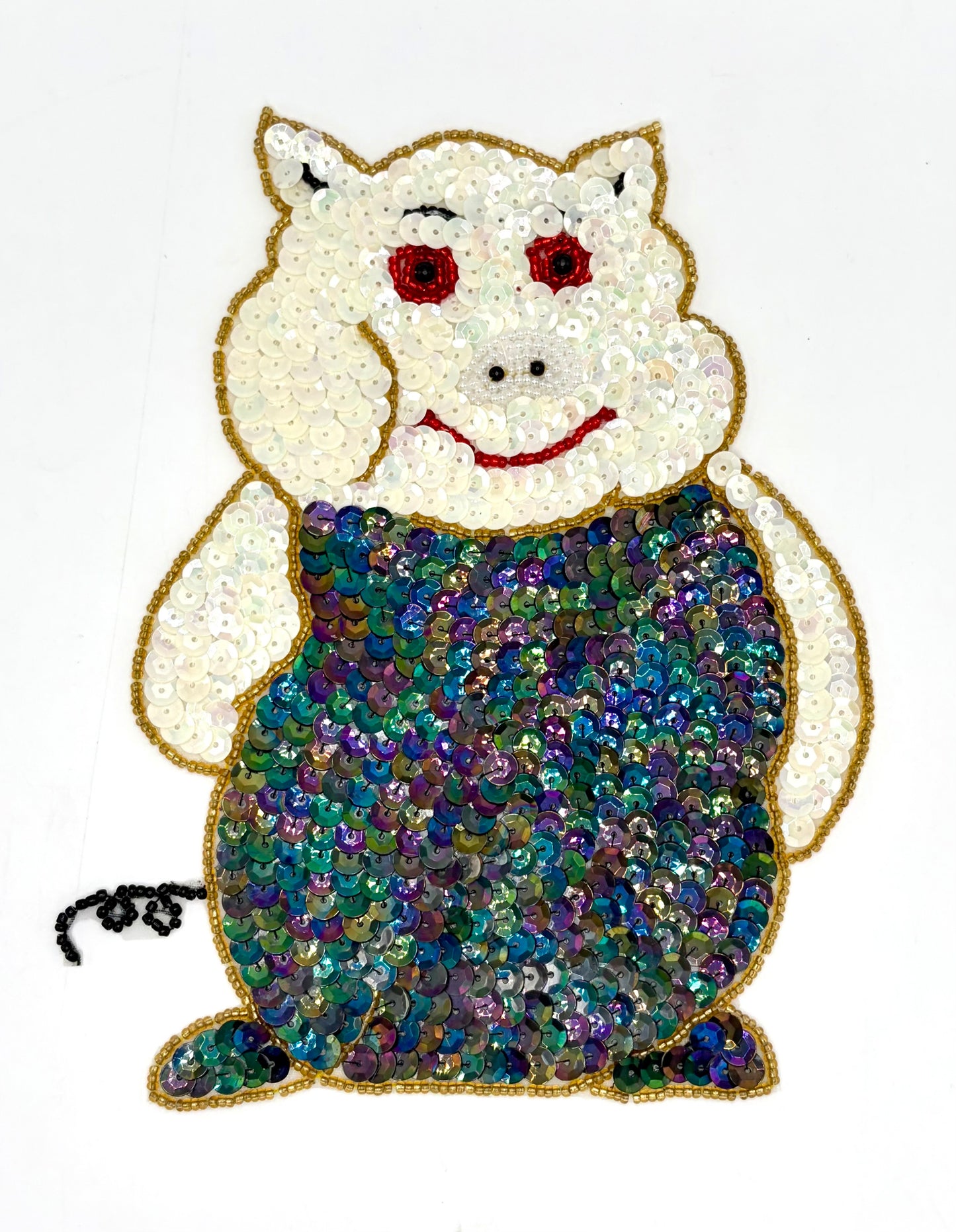 Pig with White Iridescent and Moonlight Sequins - Glass Beads 7" x 6"