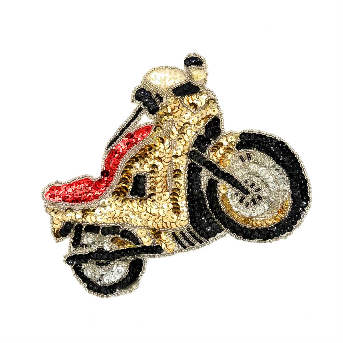 Motocicleta dorada con asiento rojo 5.75" x 6"