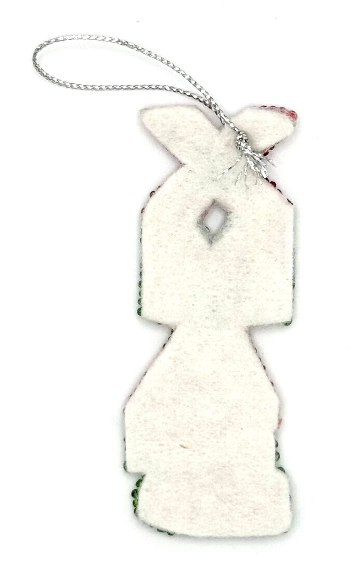 Xmas Word Ornament - Green and Red Sequins and Glass Beads on Felt - 3.25" x 1.25"