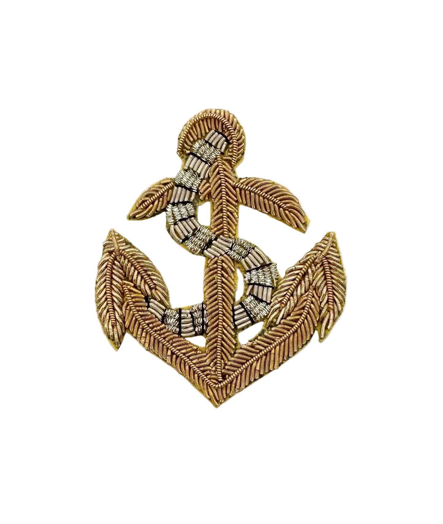 Decorative anchor patch with braided design on a white background