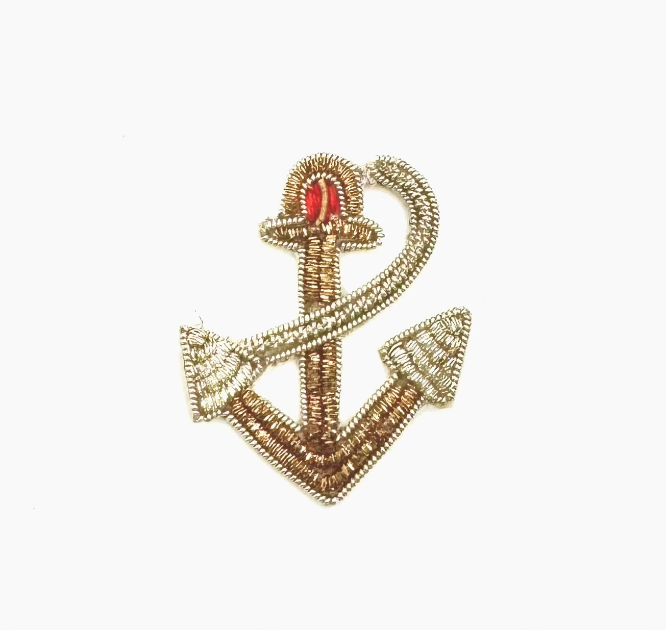 Anchor with Rope - Silver/Gold/Red Bullion Thread - 2" x 1.5"