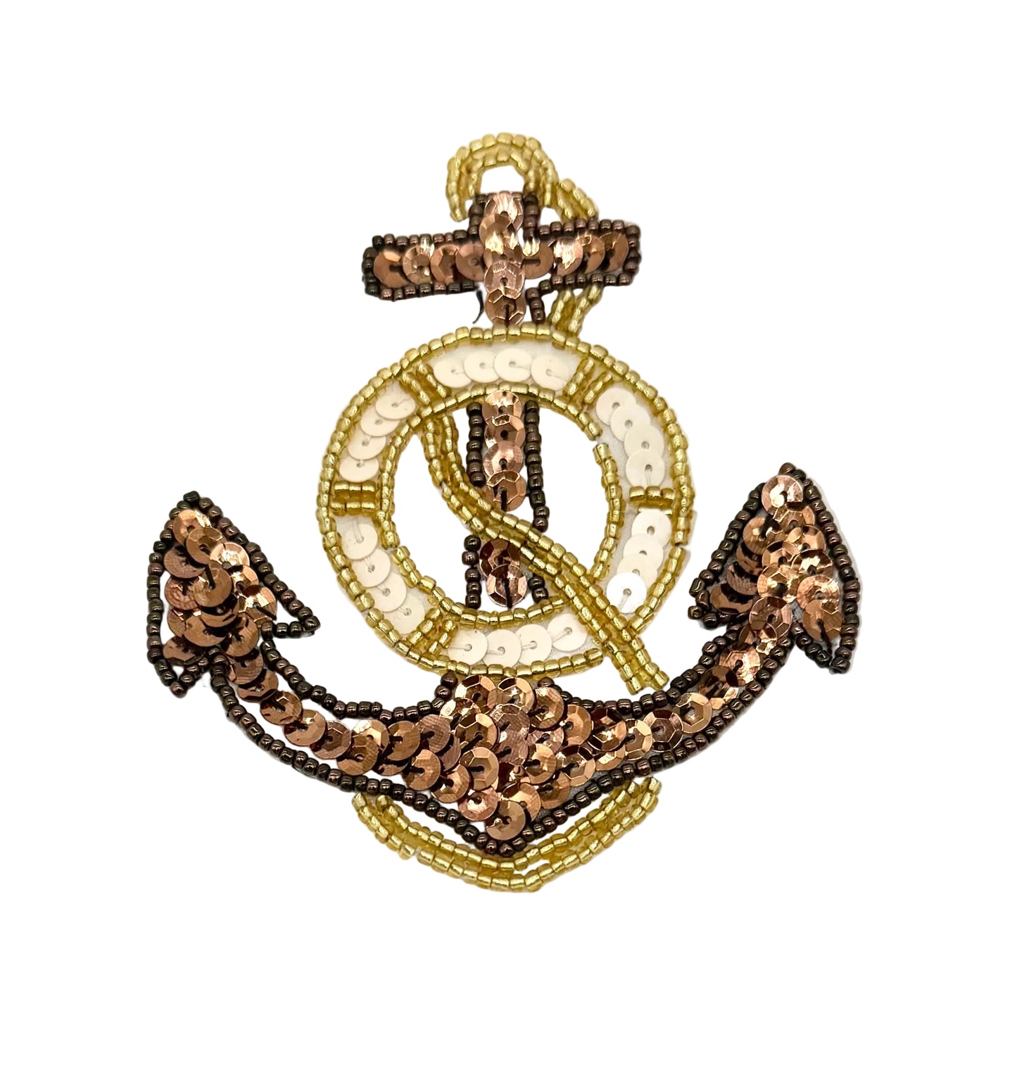 Decorative anchor with sequins on a white background