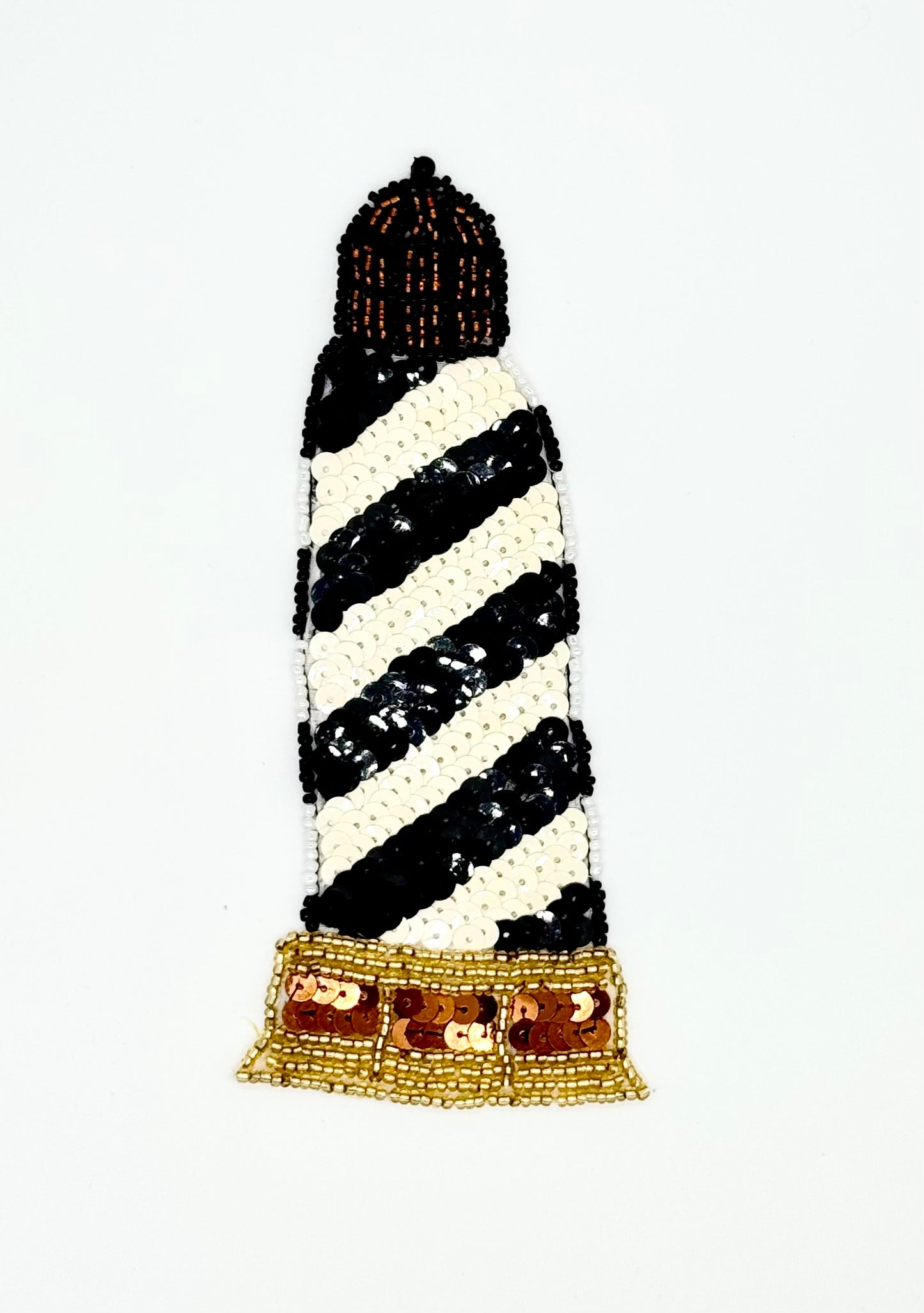 Lighthouse - Black/White/Bronze Sequins - Gold/Black/White/Bronze Beads 6" x 2.5"