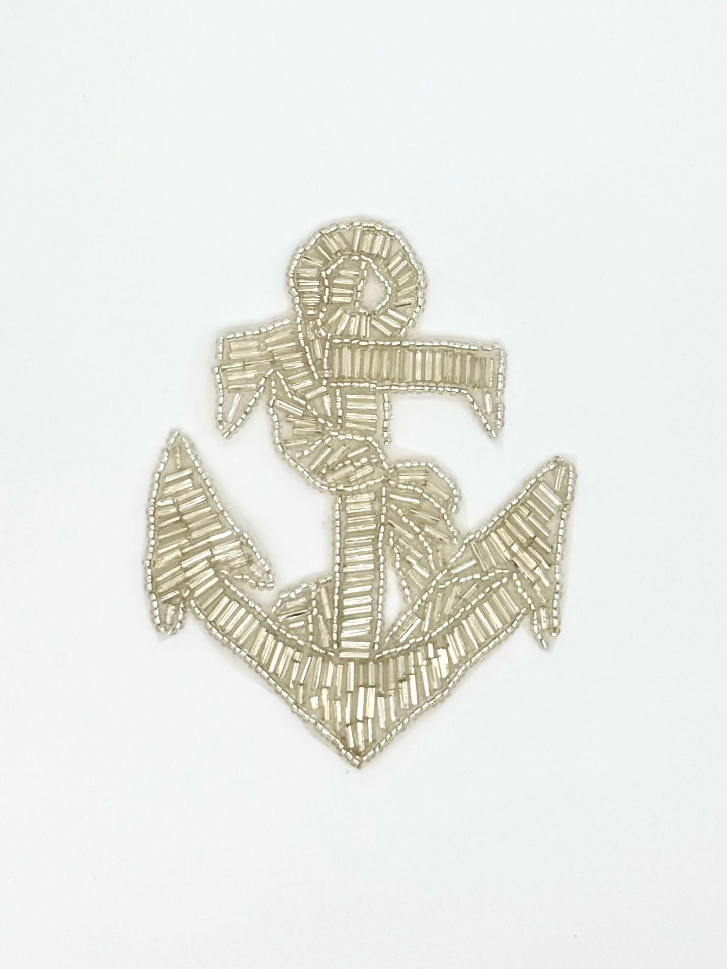 Anchor with all Silver Bugle Beads 4.5" x 3.5"