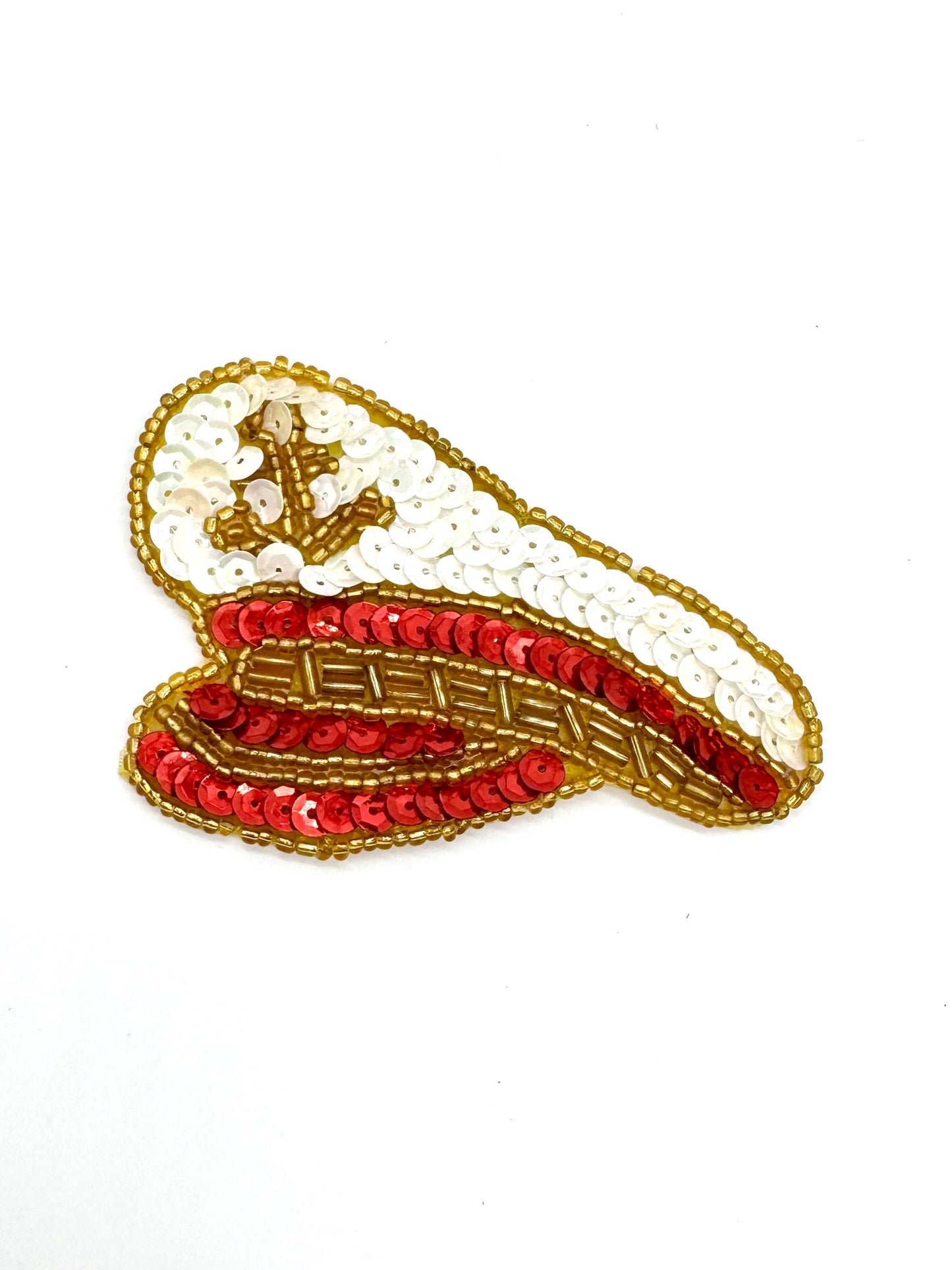 Captains Hat with Red and White Sequins and Gold Beads 3.5" x 2.25"
