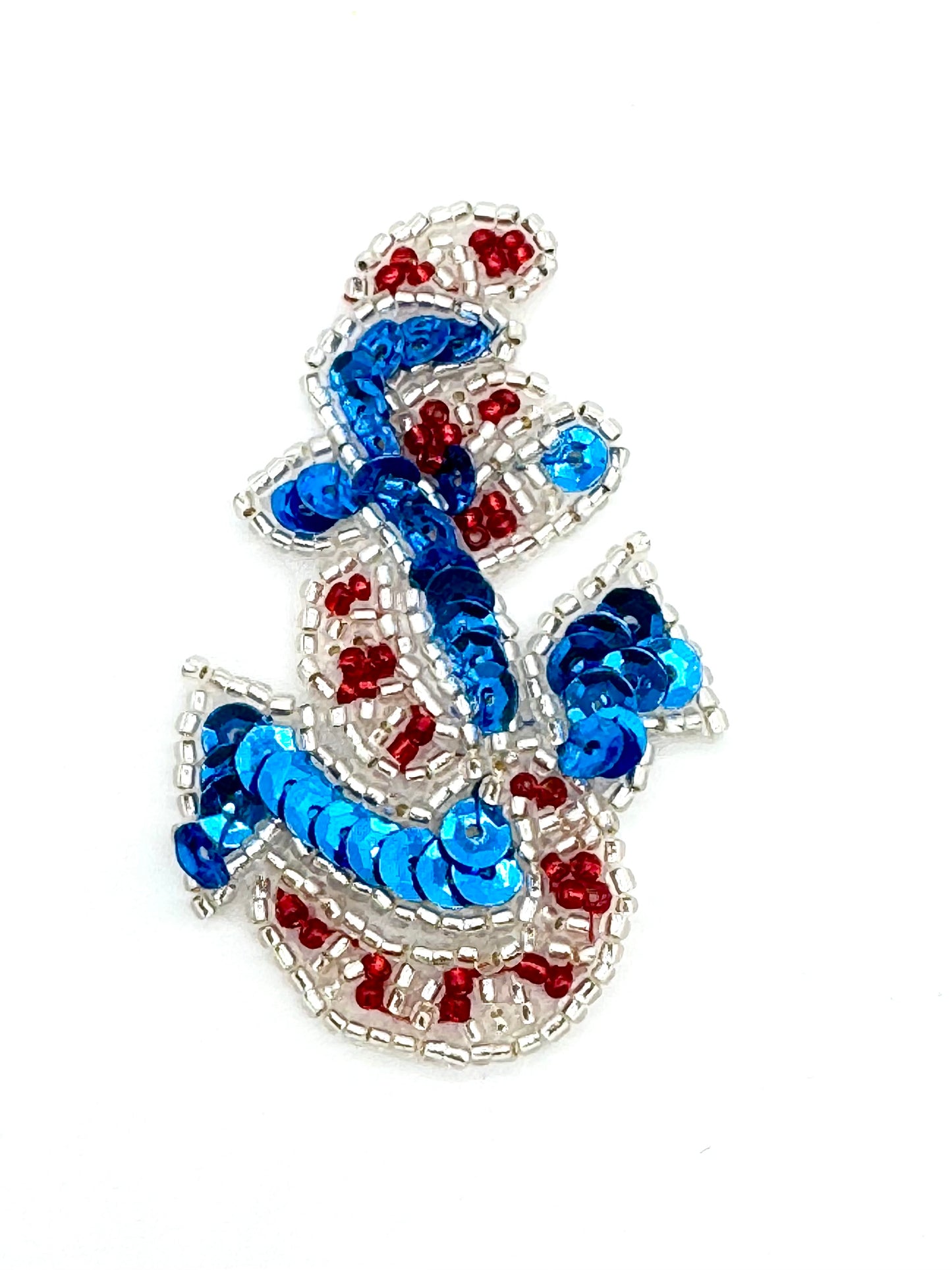 Anchor with Red and Blue Sequins and Silver and Red Beads 2.5" x 1.75"