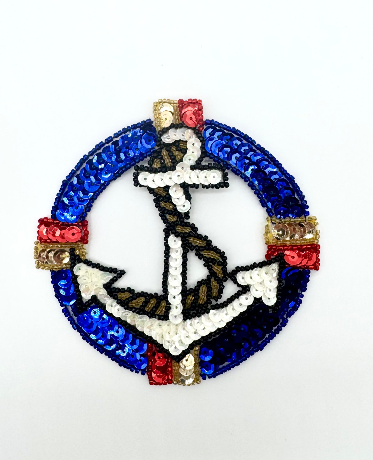 Anchor and Rope with Multicolored Sequins and Beads 4.25" x 4.25"