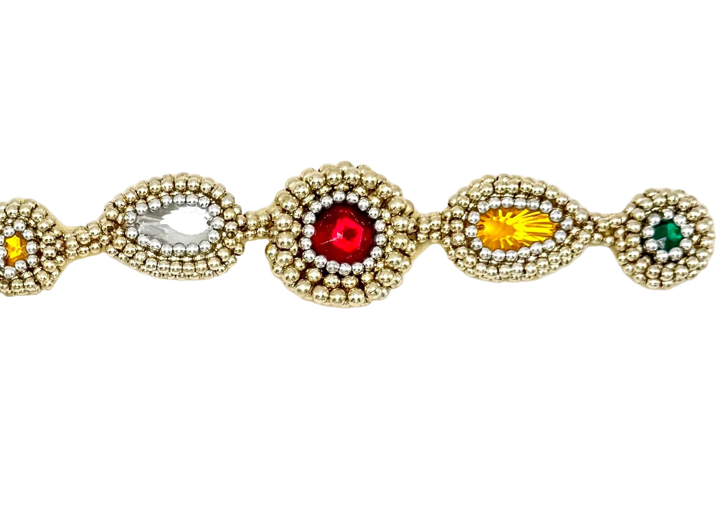 Beaded Accent Piece with Multicolored Gems - Silver and Gold Round Beads - 10" x 1.25"