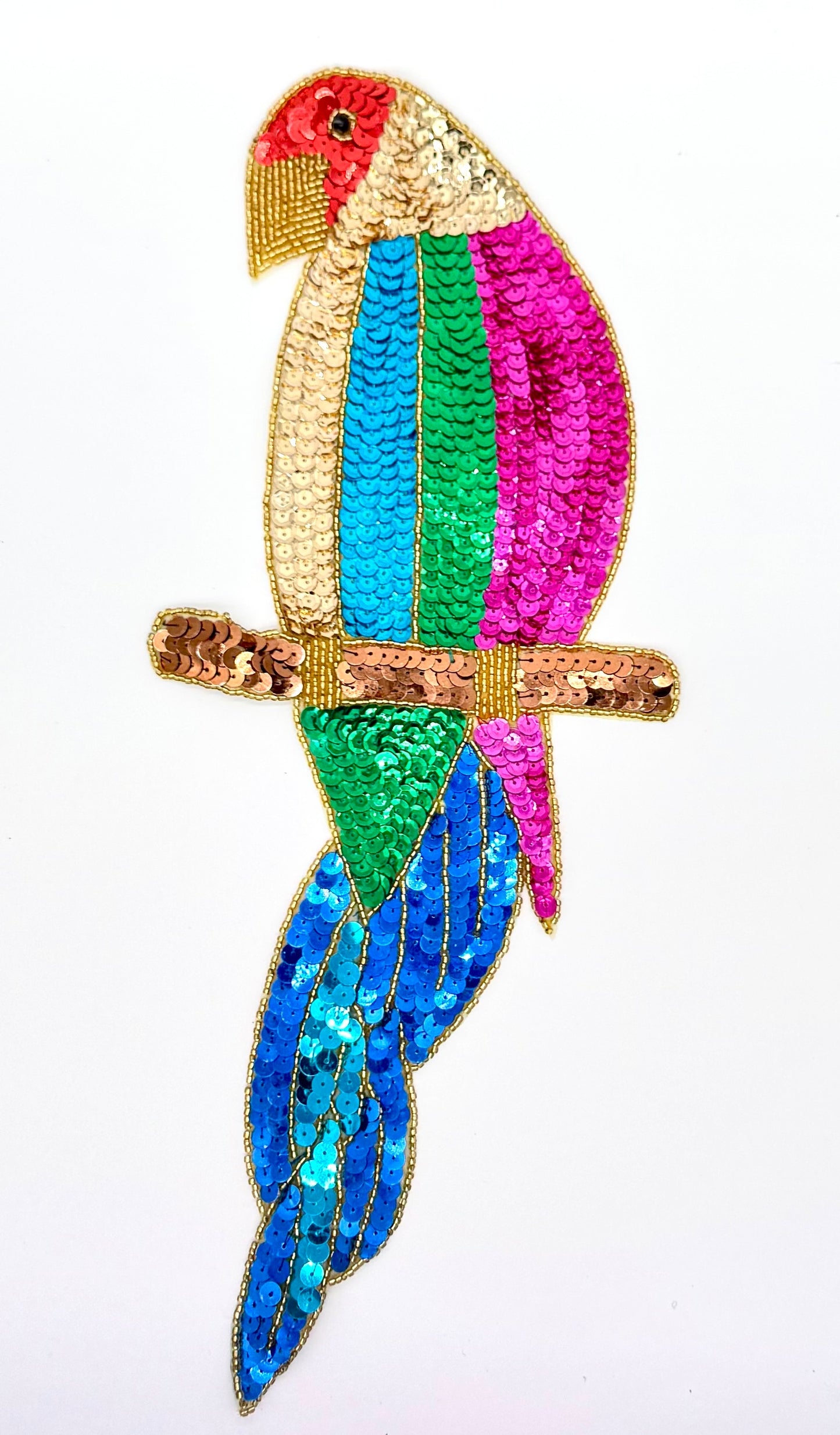BEAUTIFUL Parrot with Multi-Colored Sequins and Beads 14.75" x 6"
