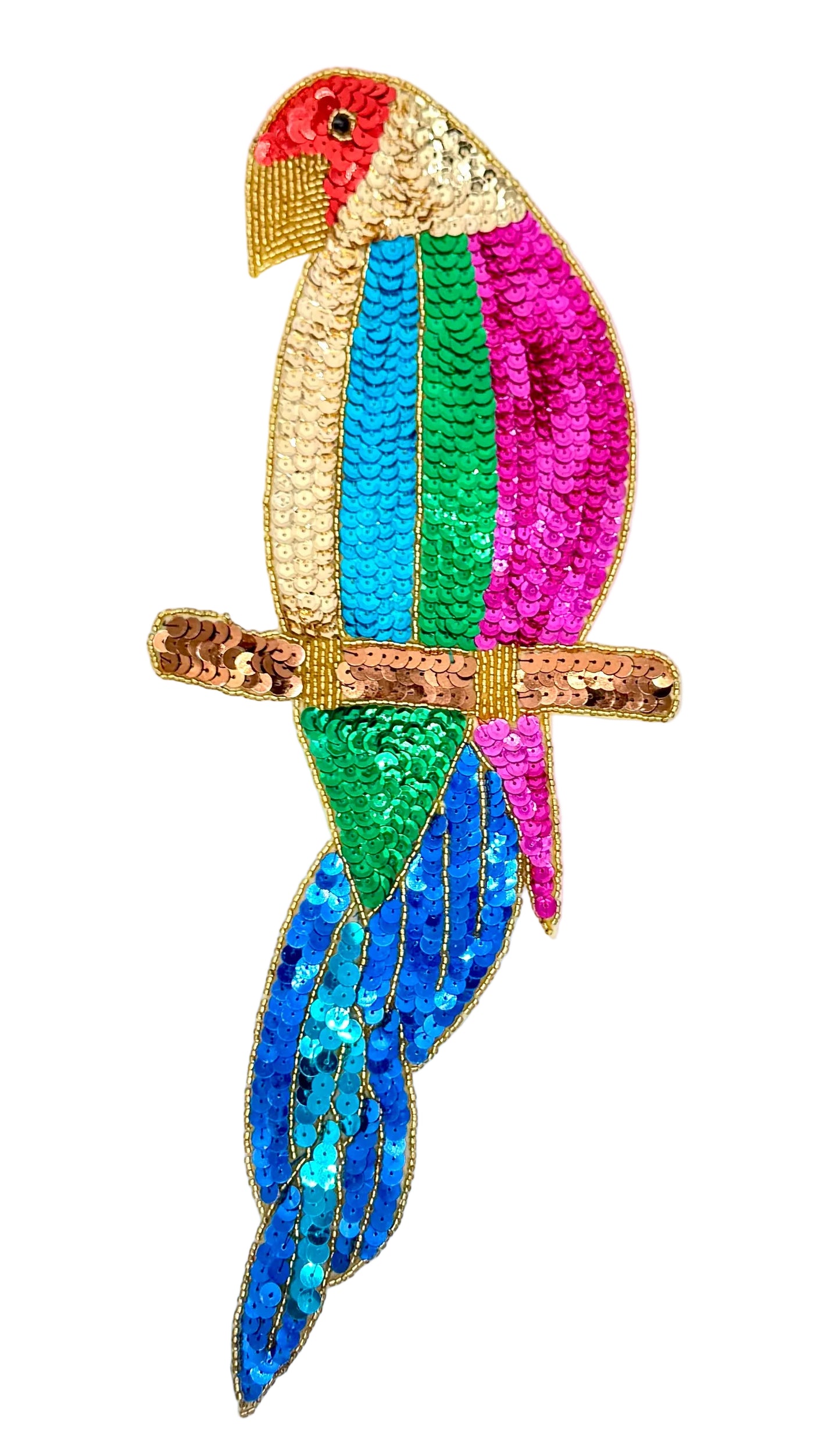 BEAUTIFUL Parrot with Multicolored Sequins and Beads 14.75" x 6"