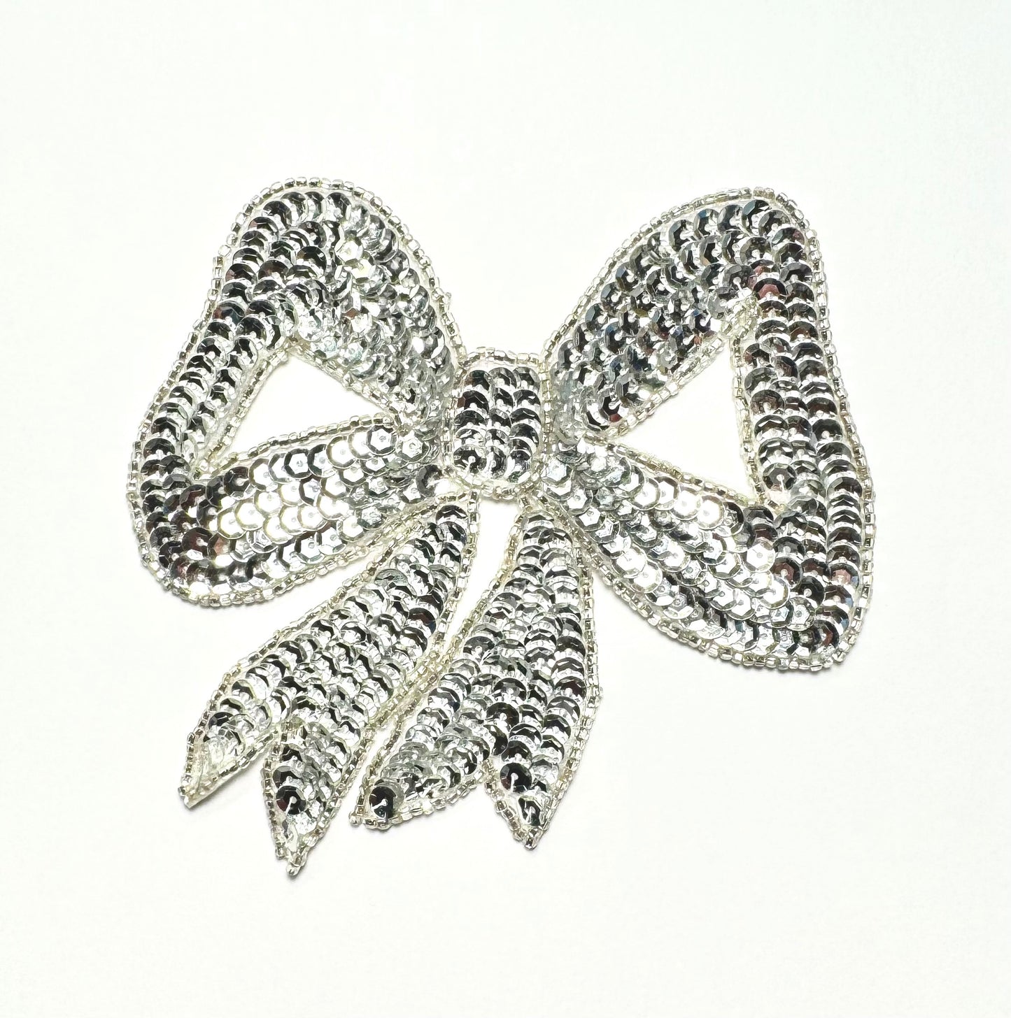 Bow with Silver Sequins and Beads 4.5" x 4.5"