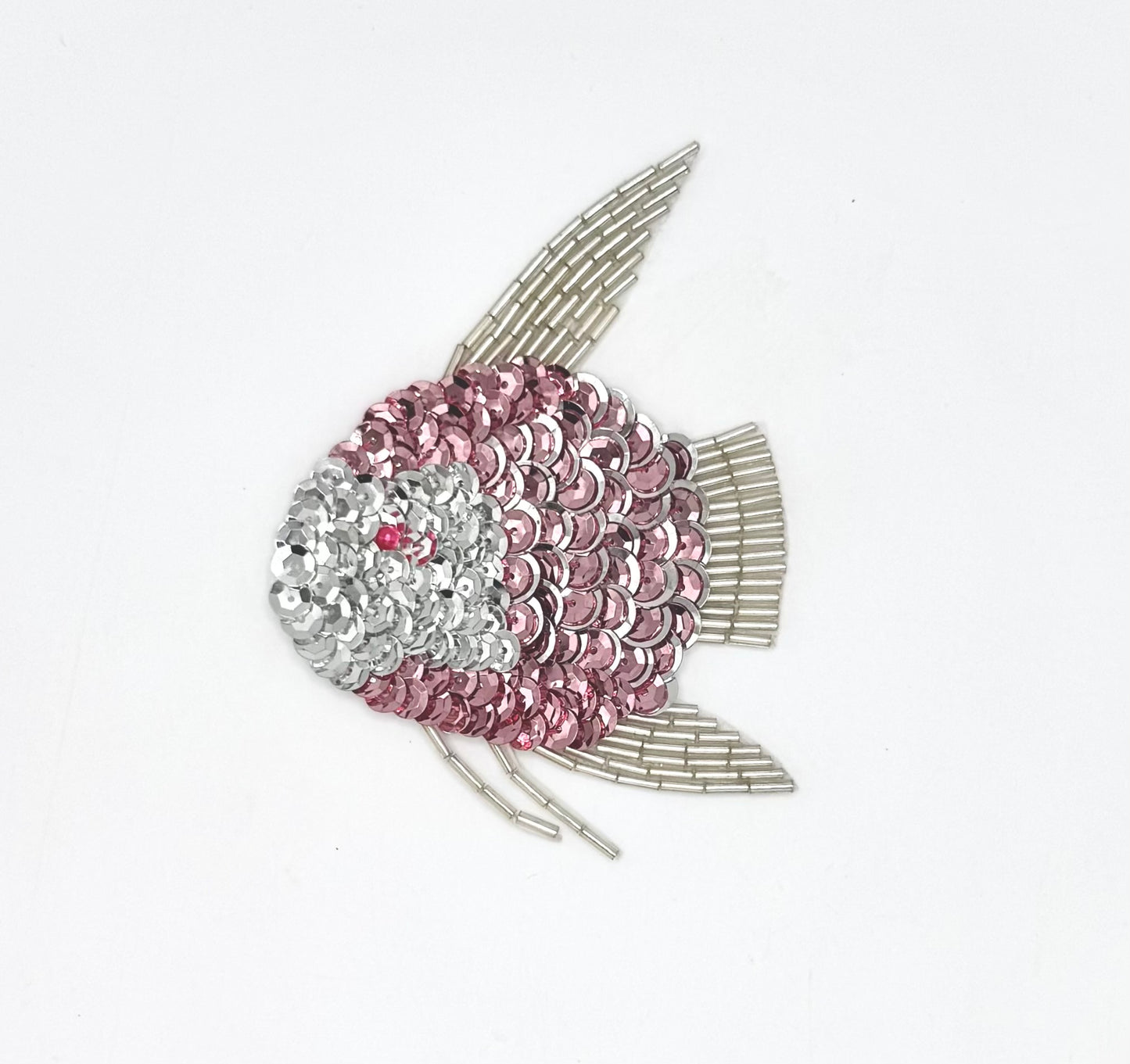 Angelfish with Silver and Pink Sequins - Red Bead Eye 4.5" x 3"