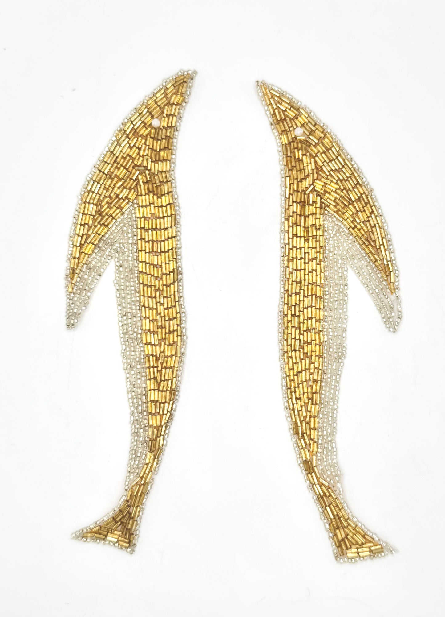 Designer Motif Whale Pair with Gold and Silver Beads - White Bead Eye 8.25" x 2.5" Choice of Pair or Single