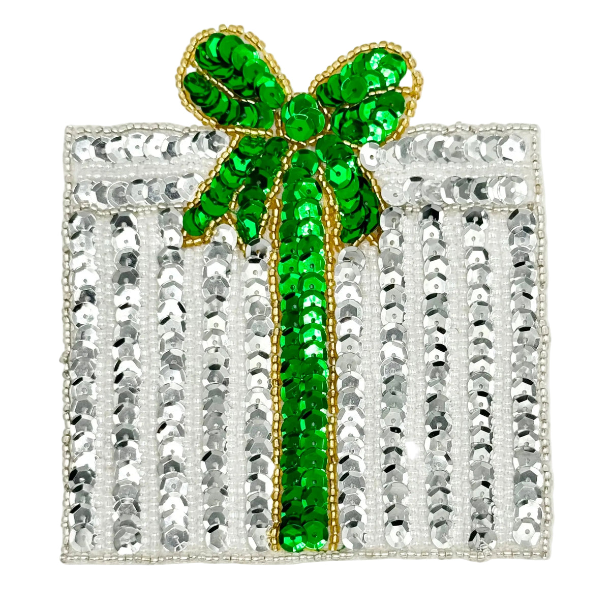 Gran Regalo de Navidad - Lentejuelas Plateadas y Verdes 4.75"x 4.25"