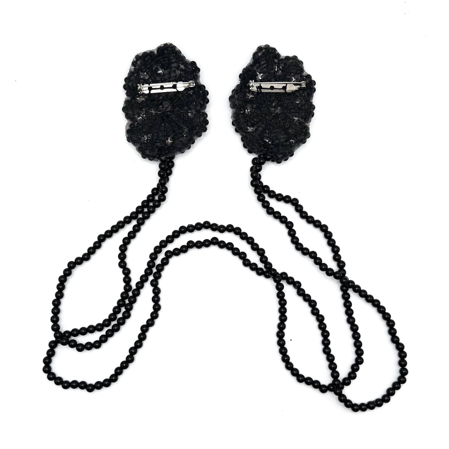 Beaded Accent Piece – Black Draped Beads & Rhinestones | 26"