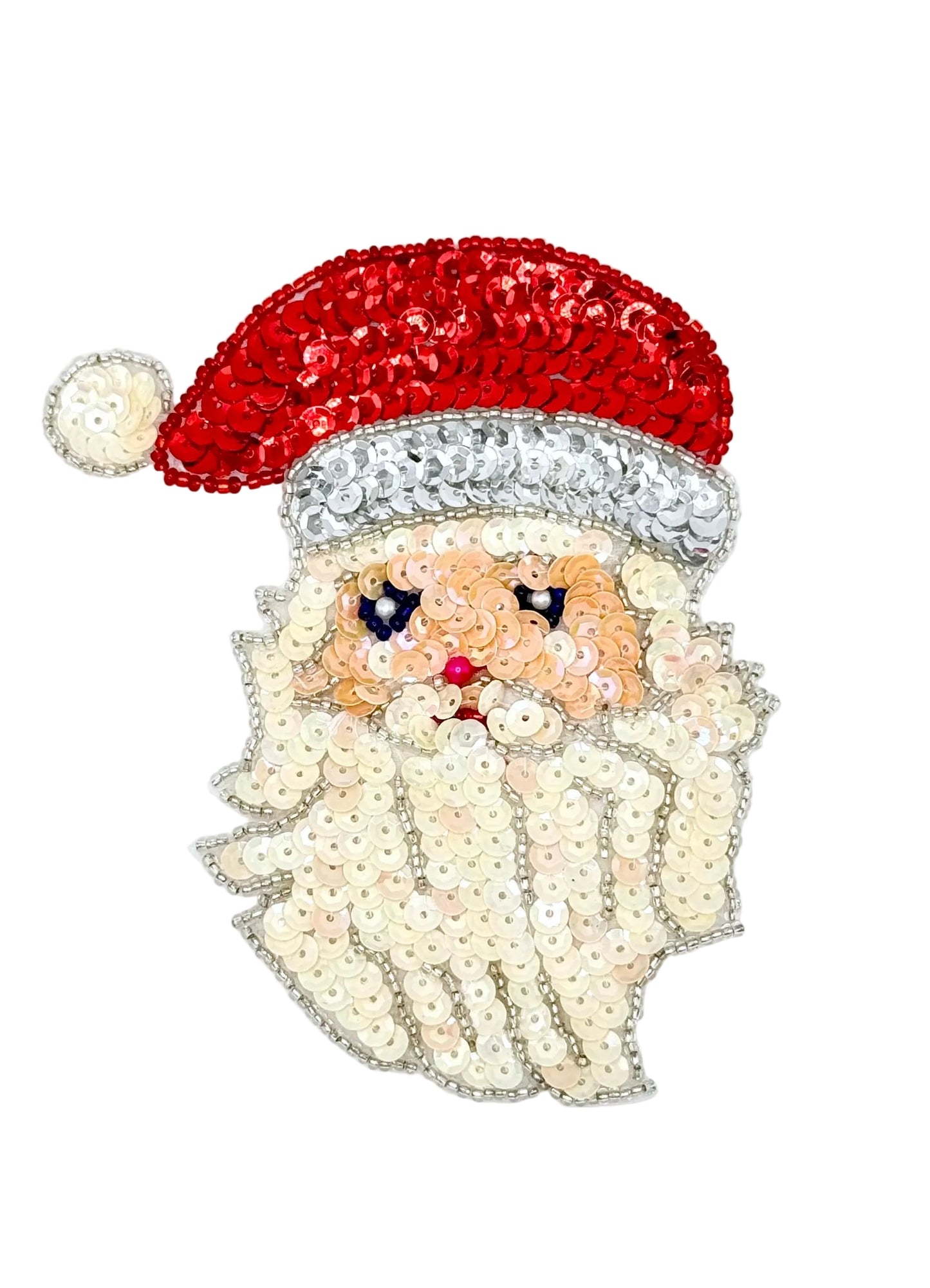 Sequined Santa Claus face patch on a white background