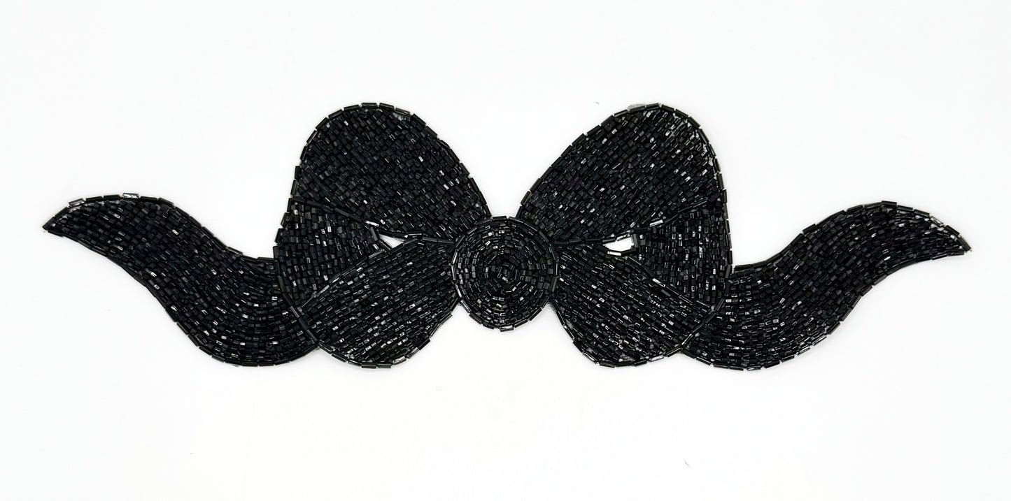 Lazo Negro de Cuentas - Cuentas de Vidrio Negro - 27.94 cm x 8.25 cm