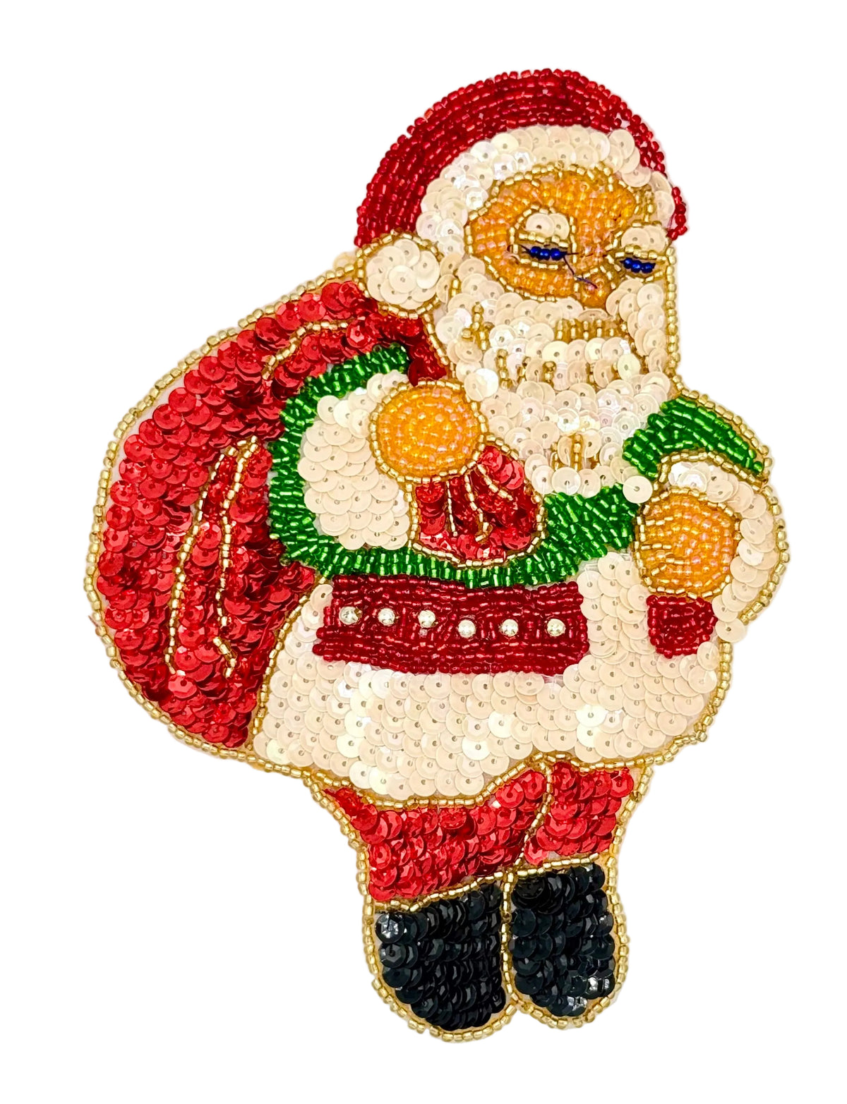 Decorative patch of Santa Claus with sequins on a white background