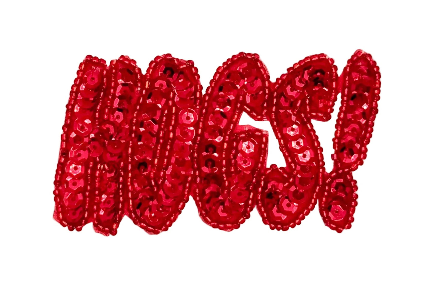Red sequined 'HOGS!' text patch with a matching red sequined border, shown on a plain white background.