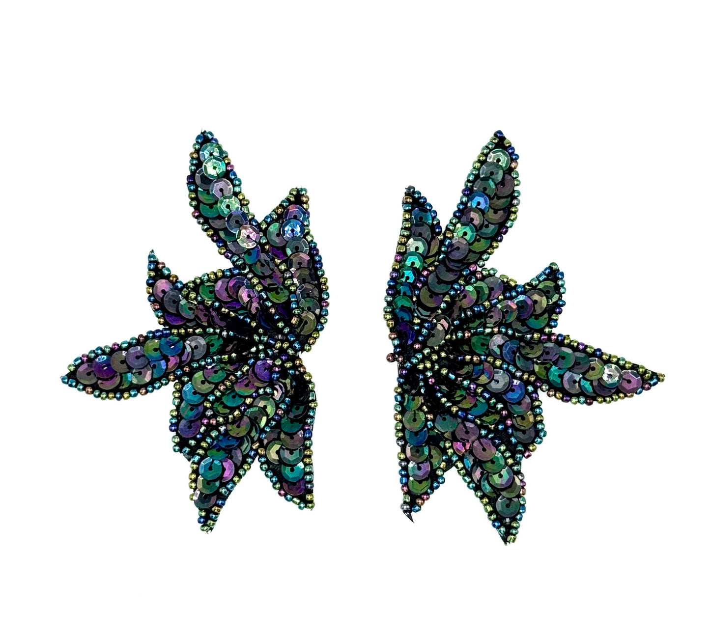 Leaf Pair with Moonlite Sequins and Beads 3.5" x 2.25"