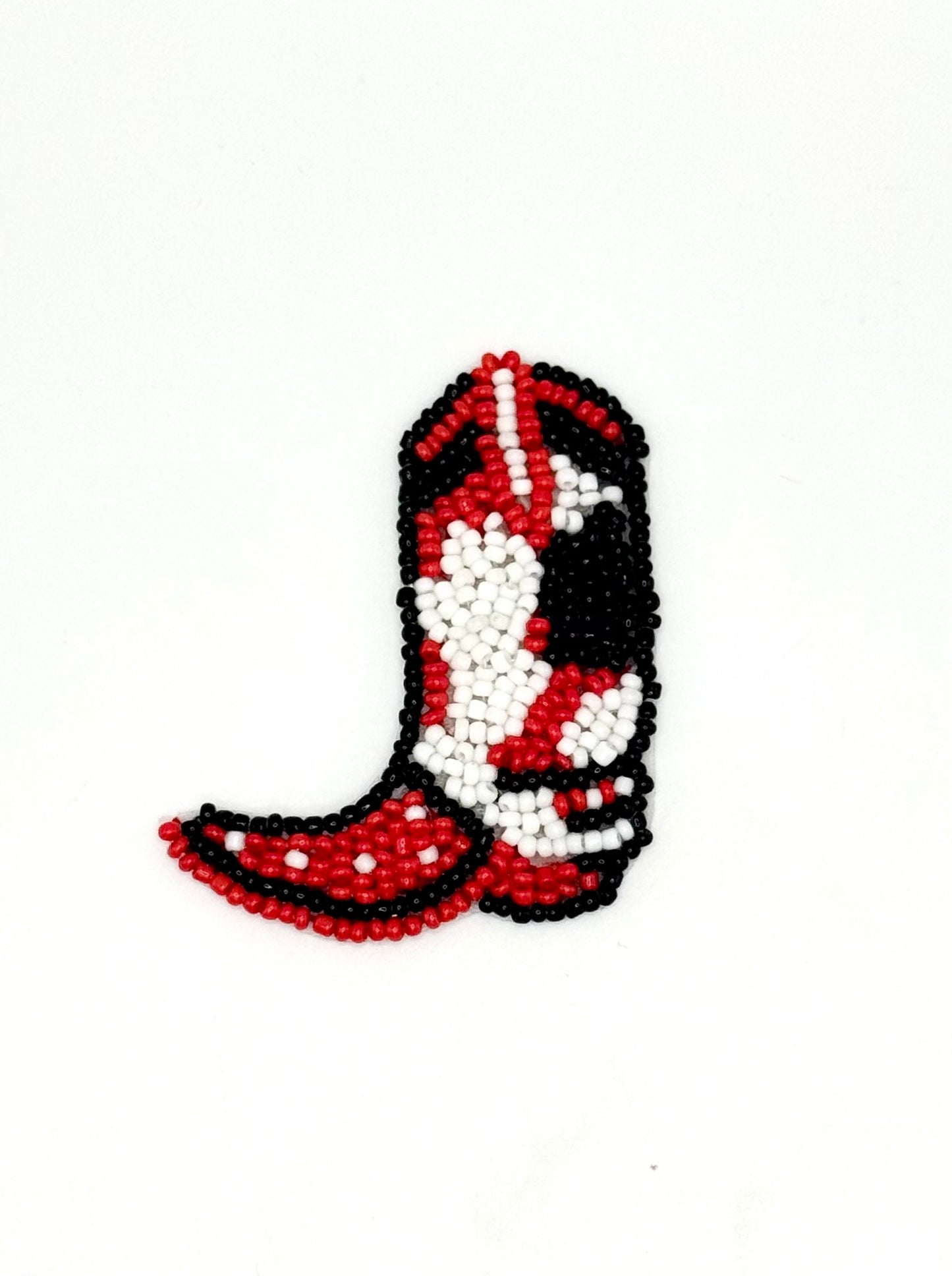 Beaded Cowboy Boot - Red, Black and White Beads - 2.5" x 2"