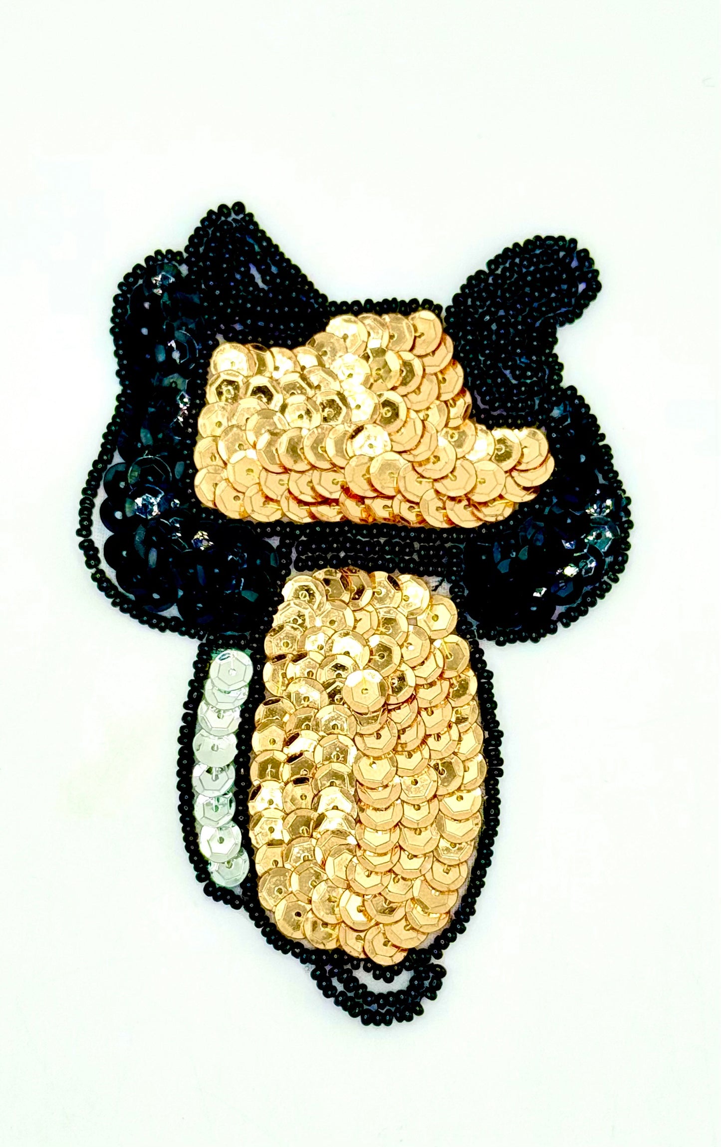 Handmade Western Horse Saddle Appliqué - Black/Gold/Silver Sequins - Black Beads 4.75" x 3.25"