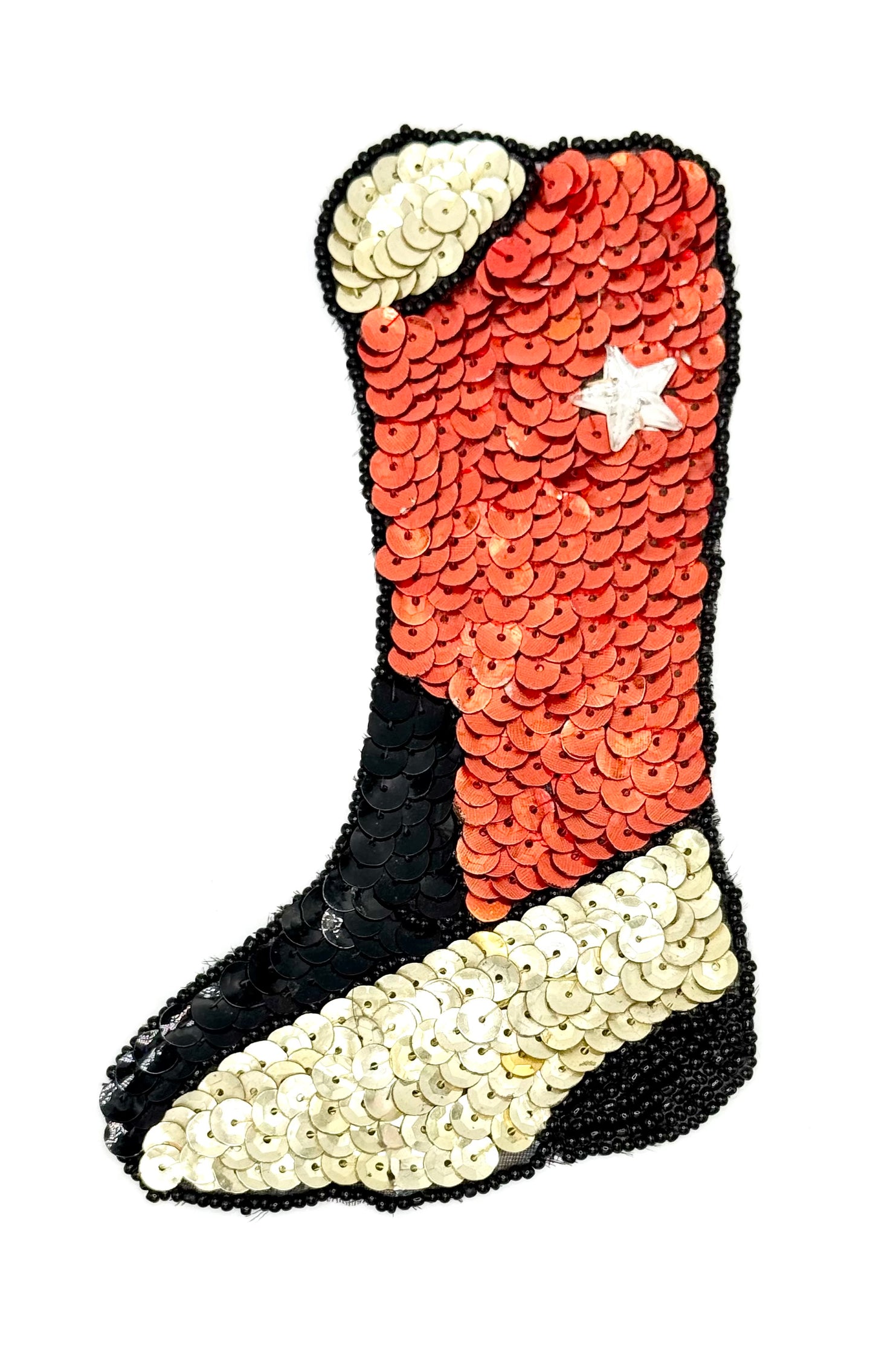 Bota vaquera vintage con lentejuelas rojas, negras y doradas - Cuentas negras 15,24 cm x 10,16 cm