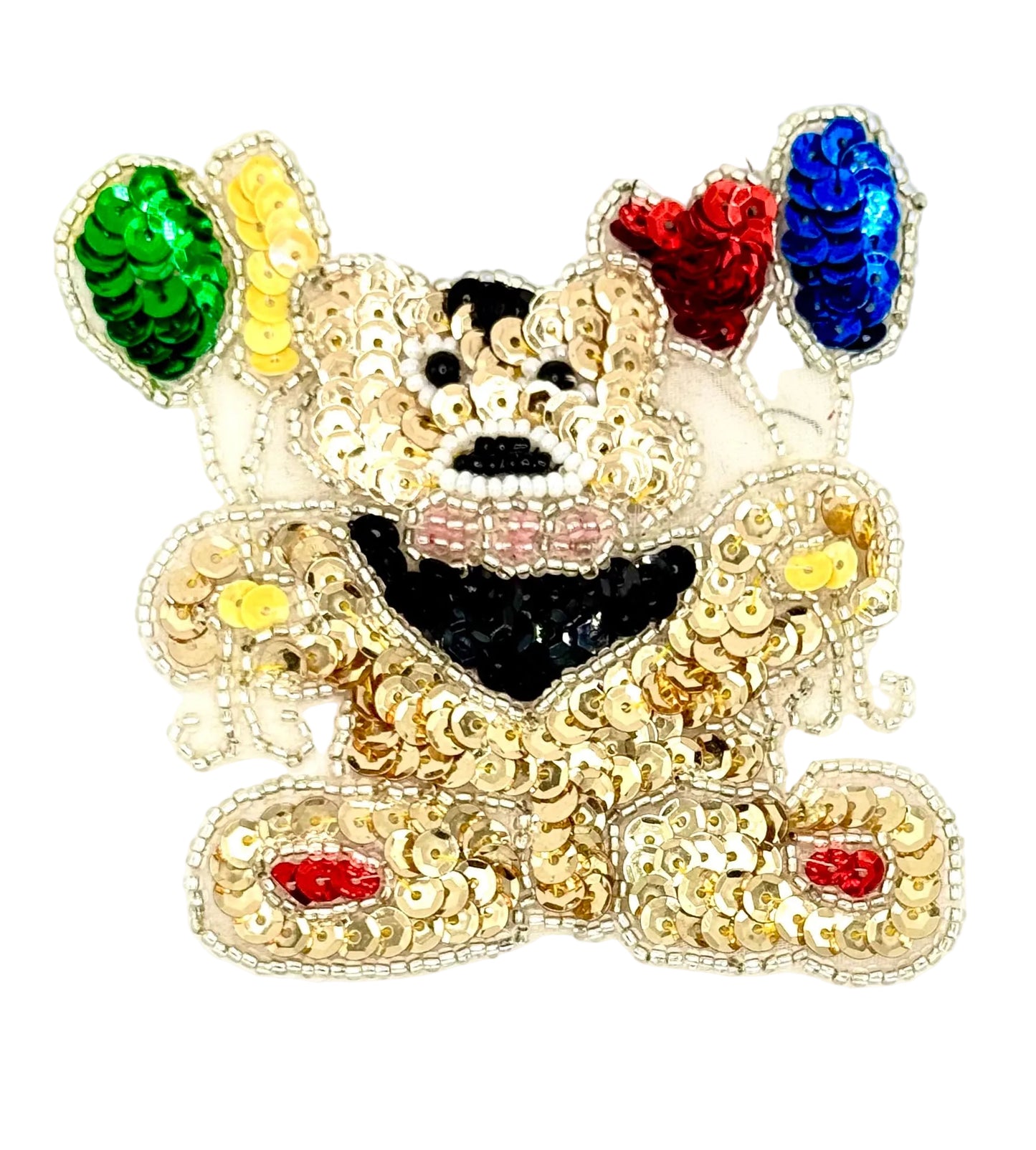 Teddy Bear Appliqué with Balloons - Sequins and Beads 3.5" x 3.5"