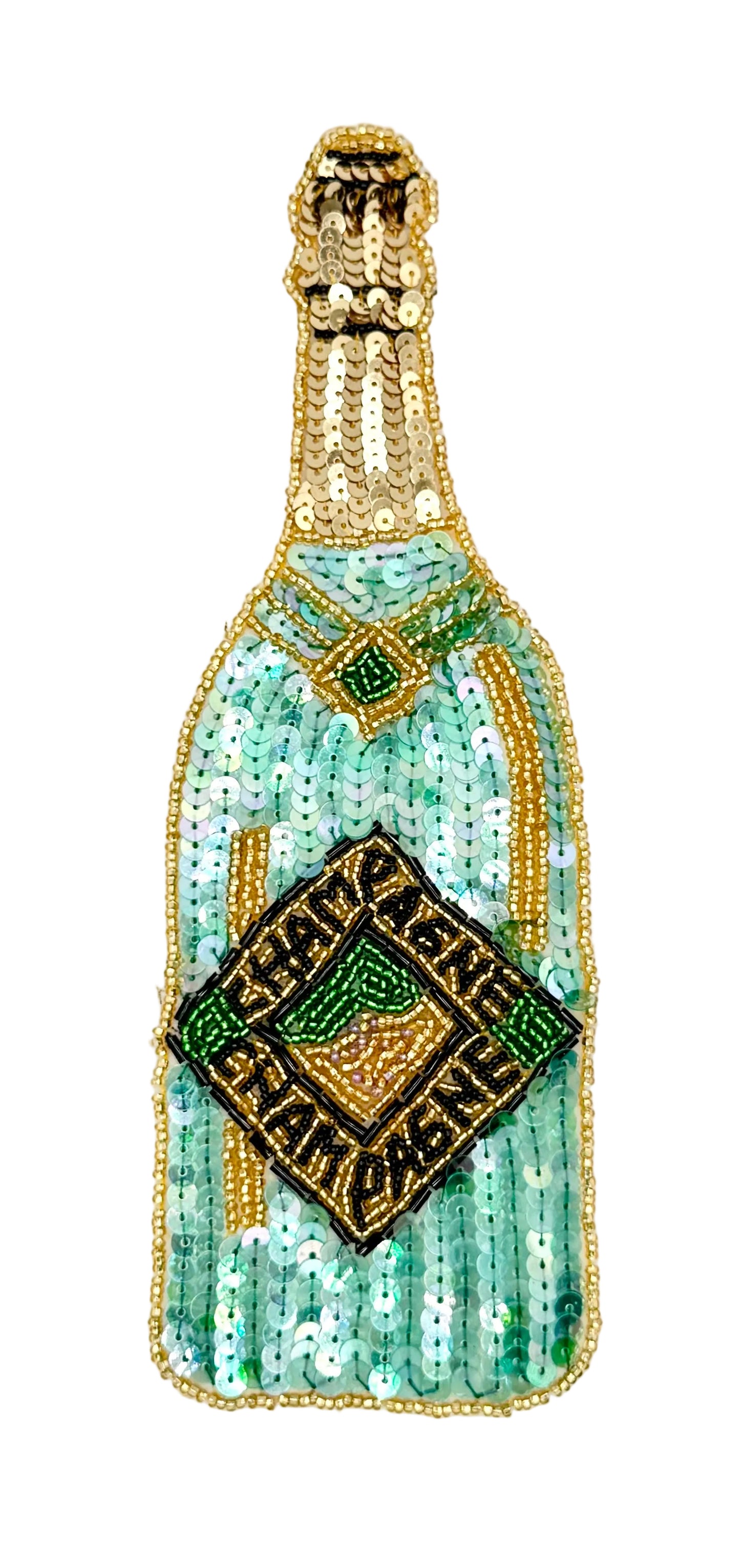 Botella de champaña - Lentejuelas y cuentas de vidrio 8.75" x 3"