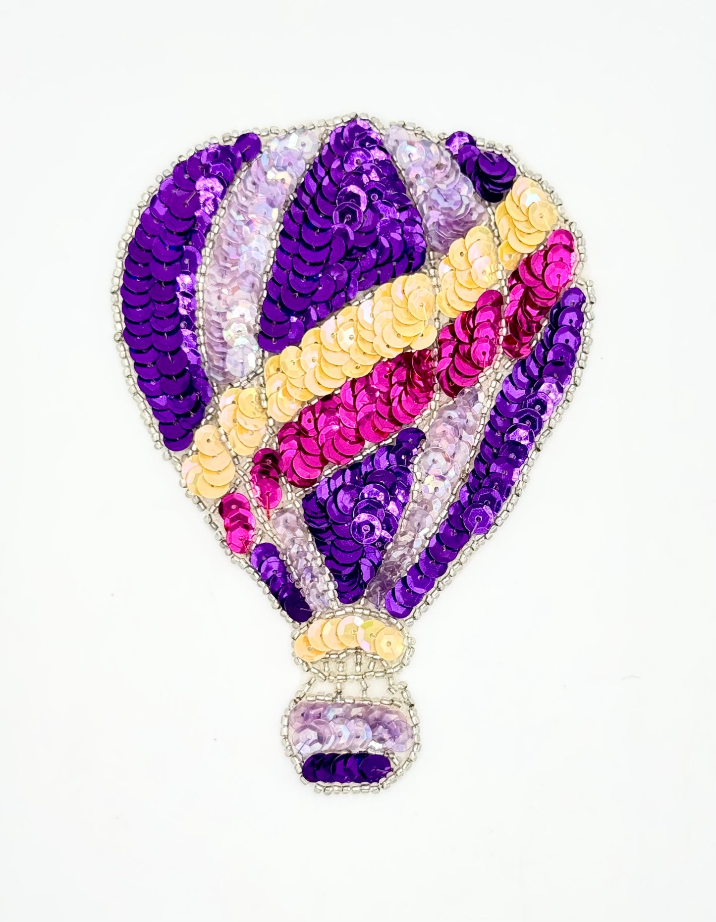 Aplicación de Globo Aerostático - Lentejuelas Multicolores - Cuentas de Cristal Plateadas 5.5" x 4"