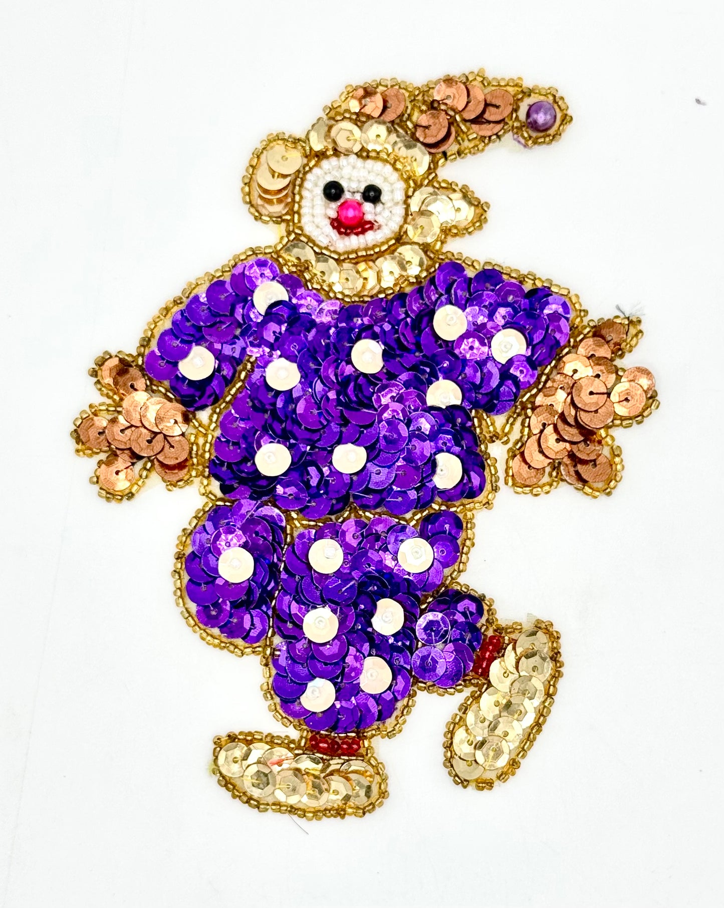 Payaso Vintage con Disfraz de Lunares - Morado y Dorado - 5.75" x 4"