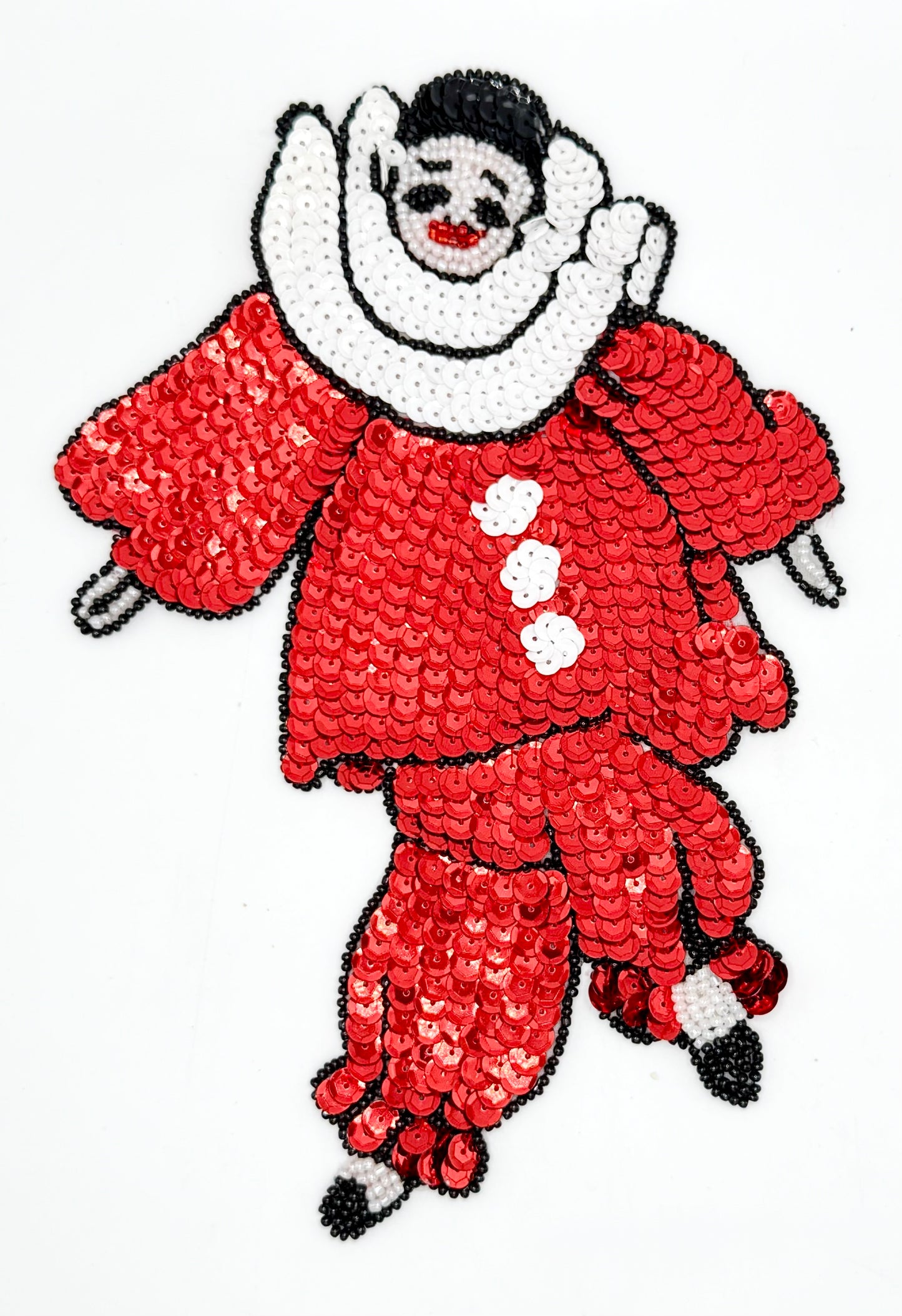 Sequined clown character patch on a white background