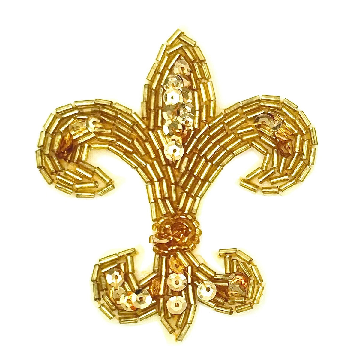 Gold fleur-de-lis appliqué with sequins and bead trim
