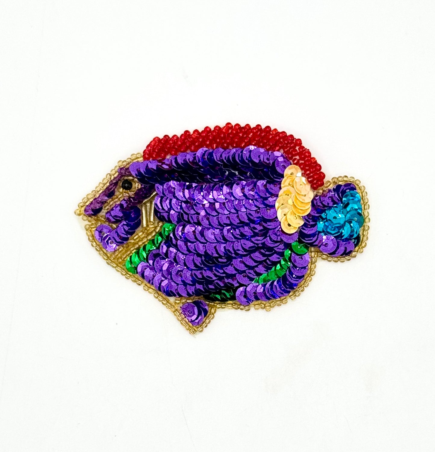 Saltwater Fish with Purple and other Multicolored Sequins and Beads 3.25" x 2.5"