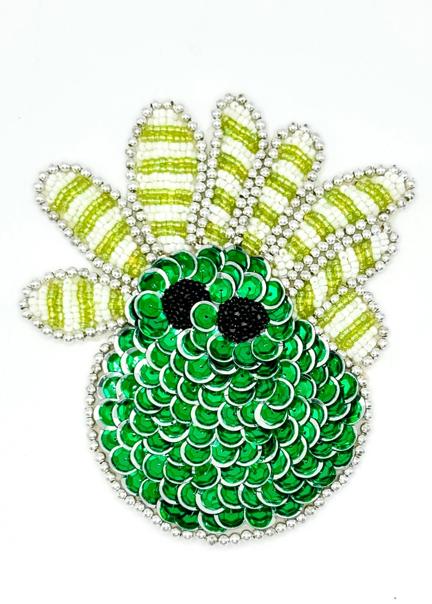 Sea Coral Appliqué - Two Tone Green Sequins - Silver/Black Beads 4.5" x 4"